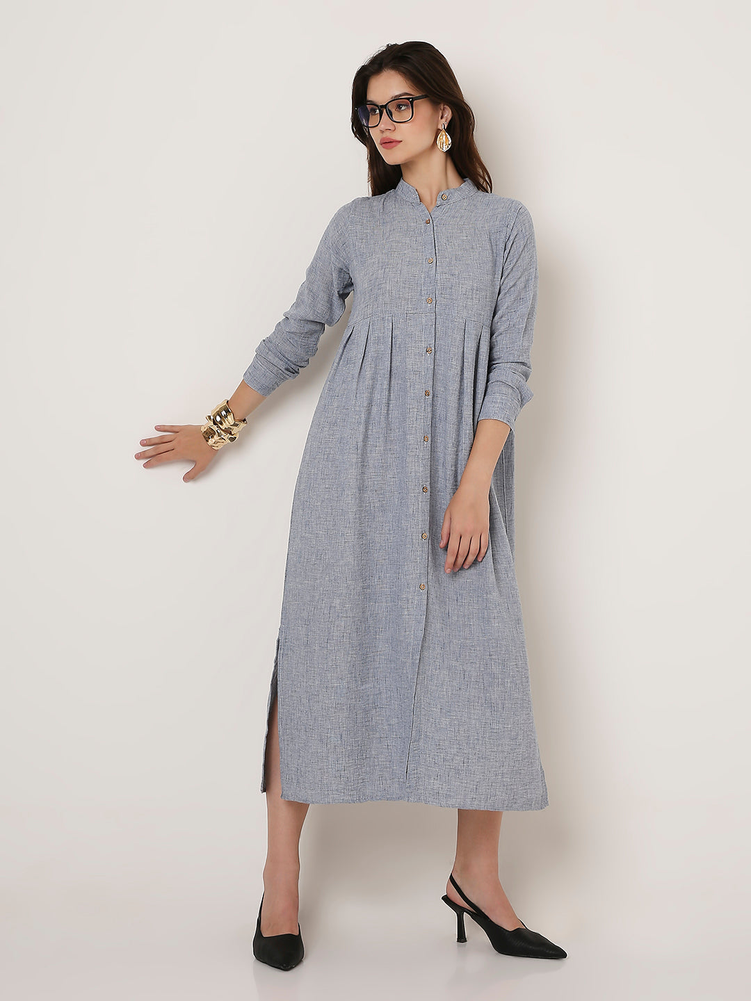 BLUE BUTTON-DOWN SHIRT DRESS