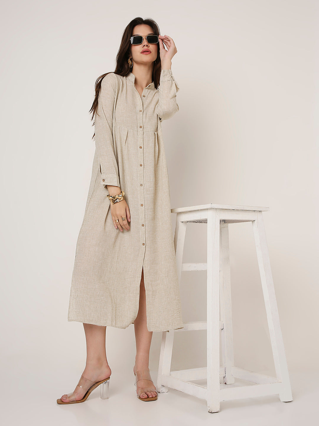 FAWN BUTTON-DOWN SHIRT DRESS