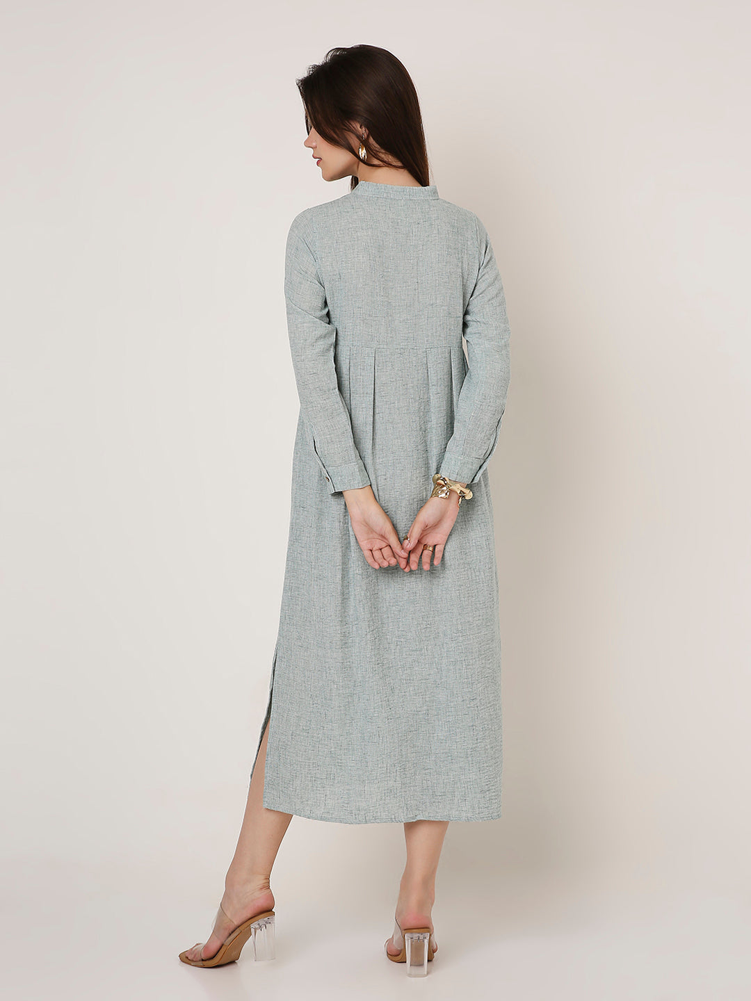 GREEN BUTTON-DOWN SHIRT DRESS