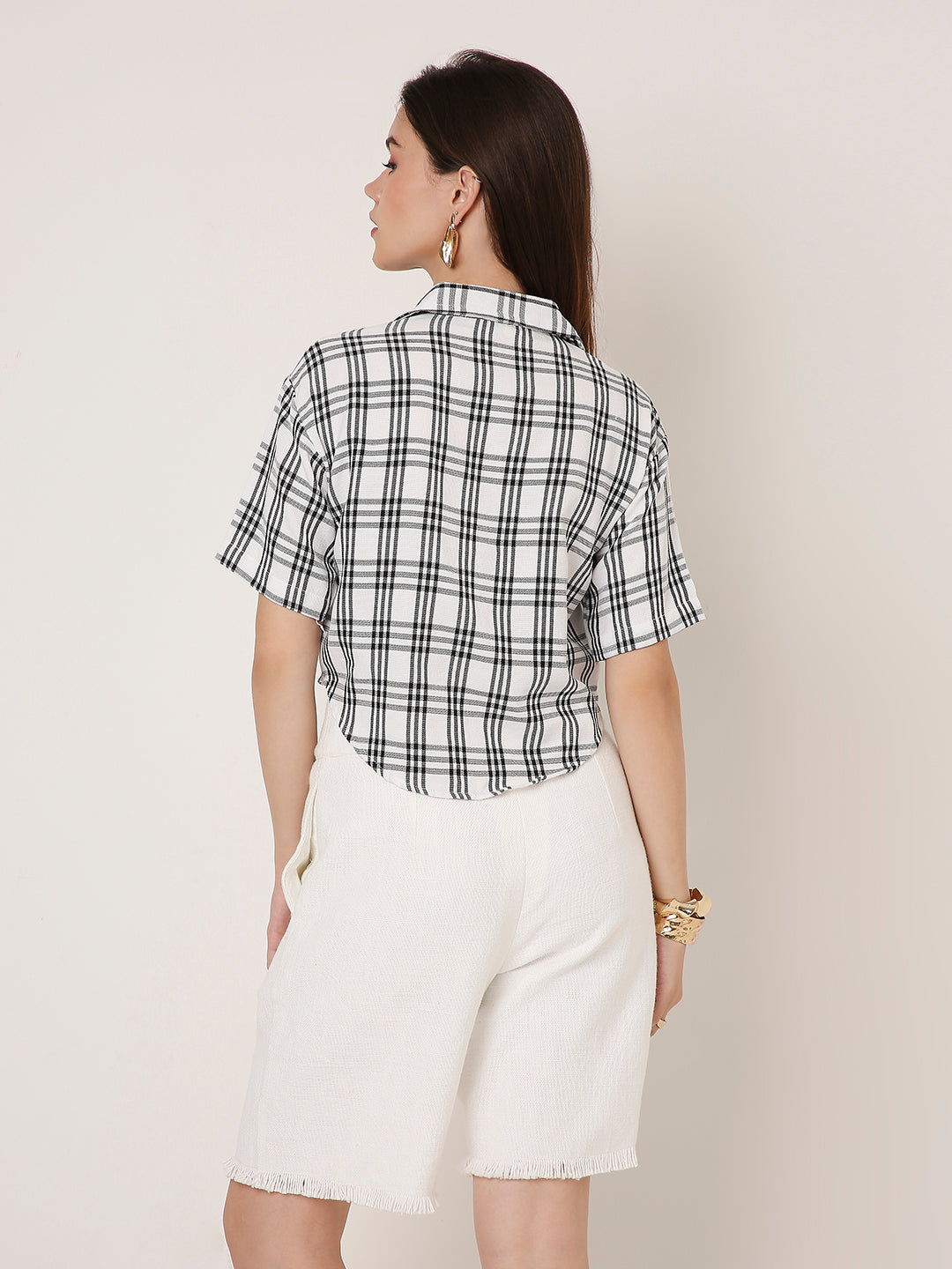 WHITE CHECKED CROP SHIRT