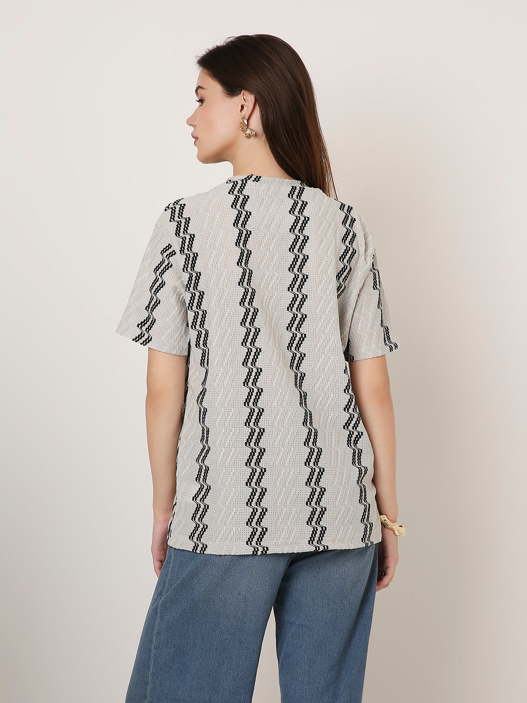 ABSTRACT PATTERNED CREW NECK BOYFRIEND T-SHIRT