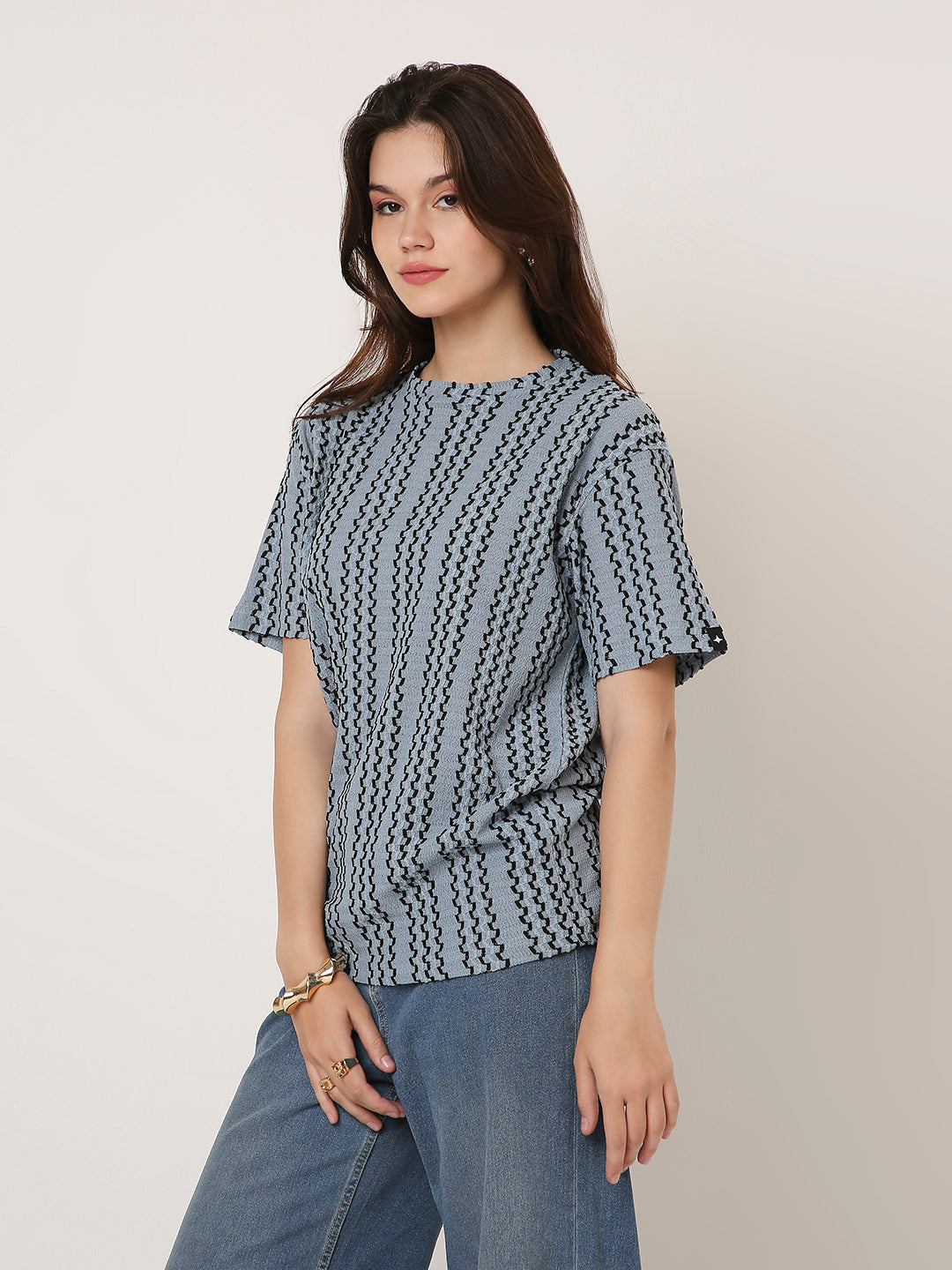 ABSTRACT PATTERNED CREW NECK BOYFRIEND T-SHIRT