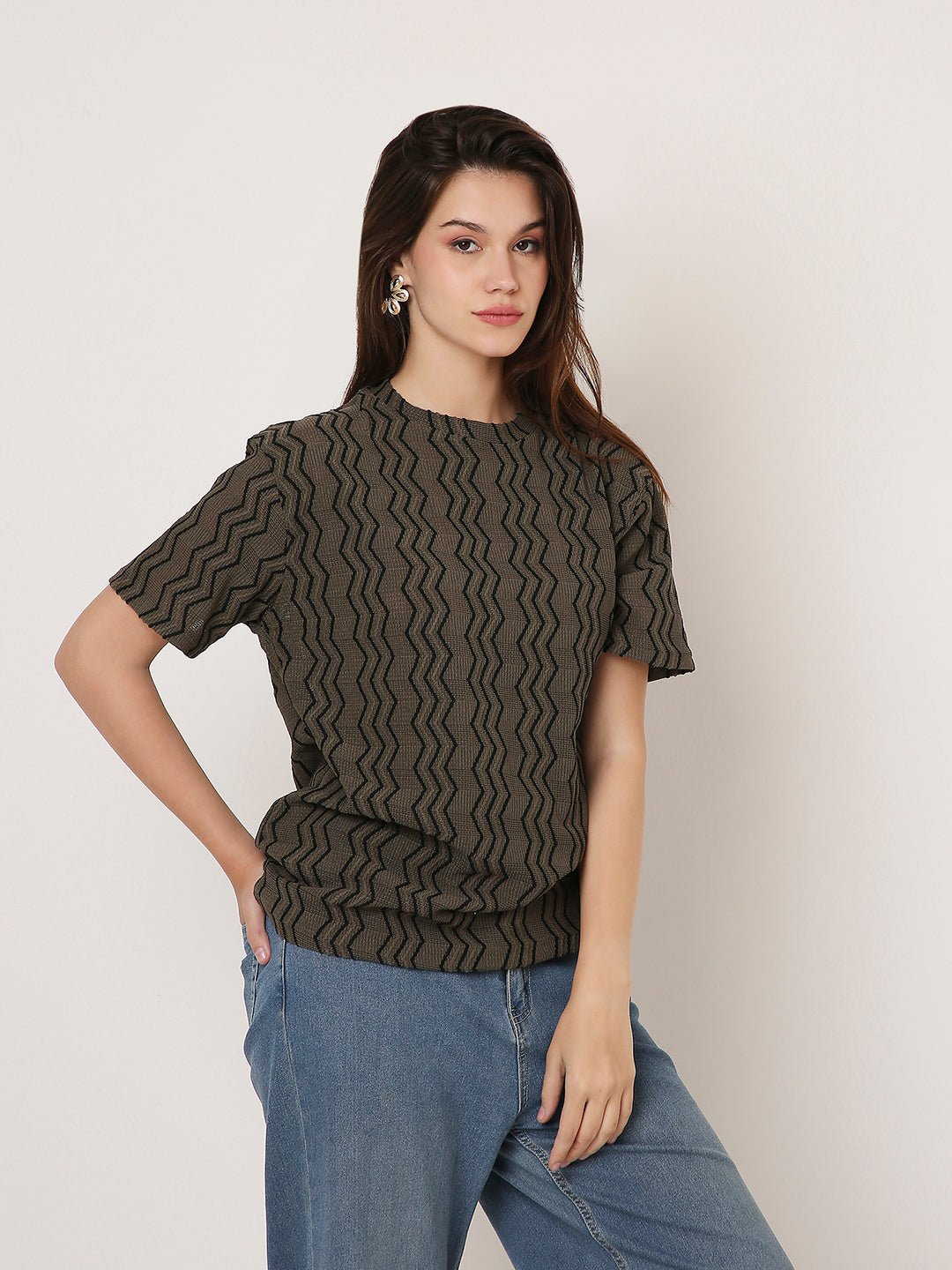 ABSTRACT PATTERNED CREW NECK BOYFRIEND T-SHIRT