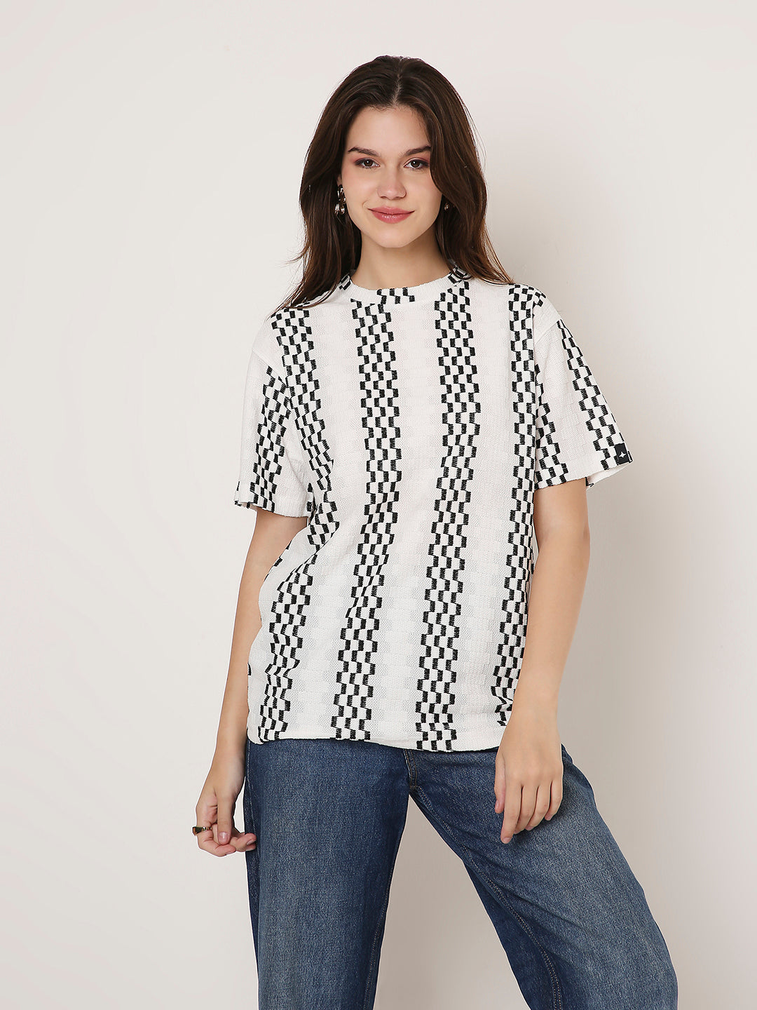 ABSTRACT PATTERNED CREW NECK BOYFRIEND T-SHIRT