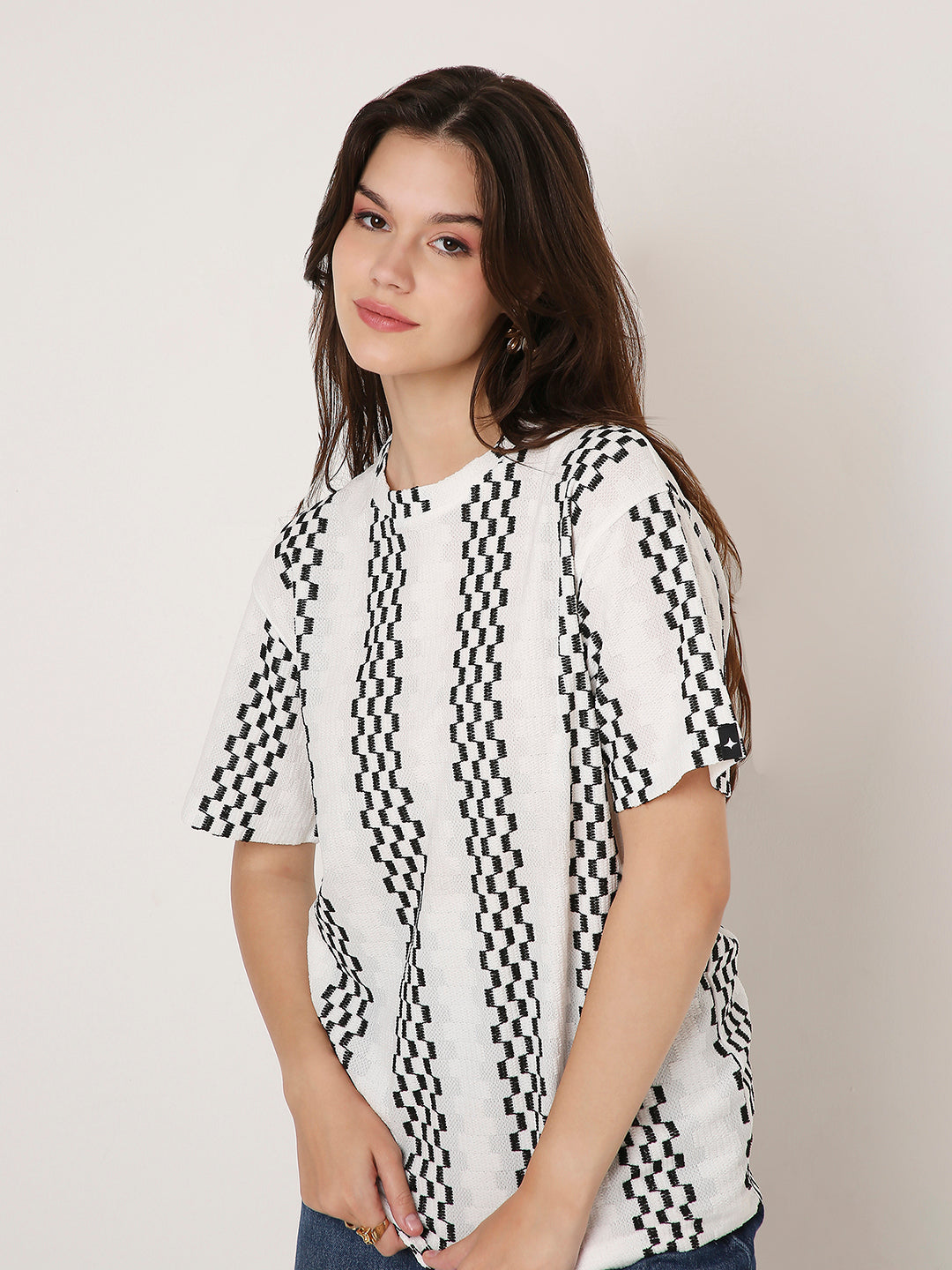 ABSTRACT PATTERNED CREW NECK BOYFRIEND T-SHIRT