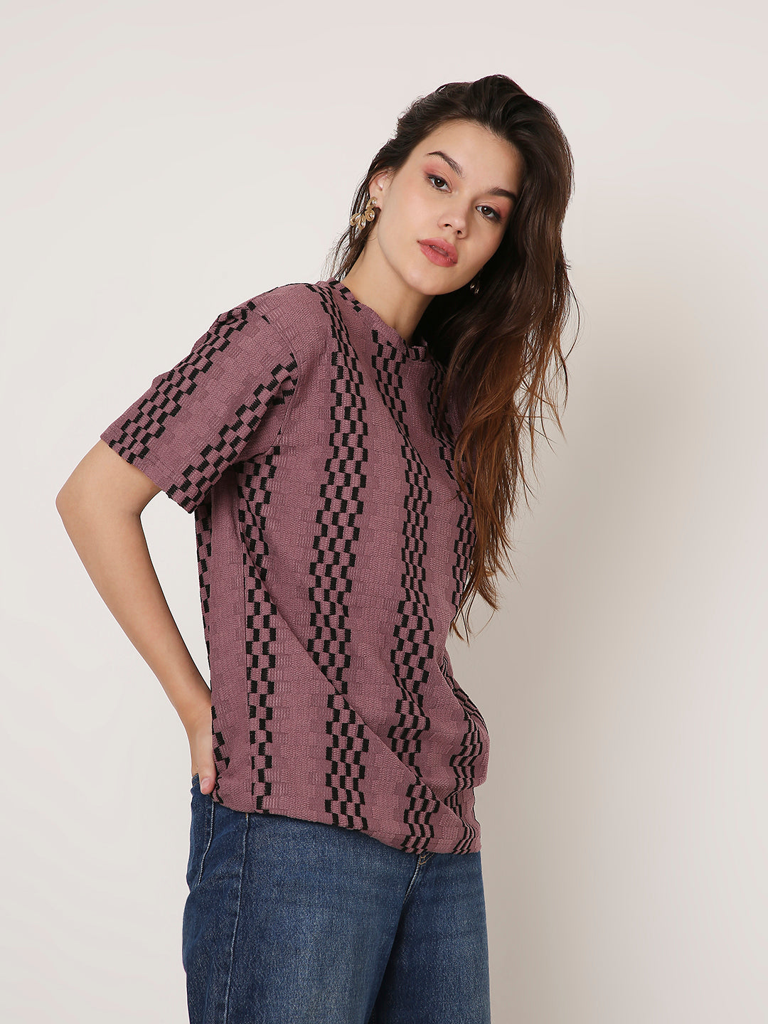 ONION PINK PATTERNED CREW NECK BOYFRIEND T-SHIRT