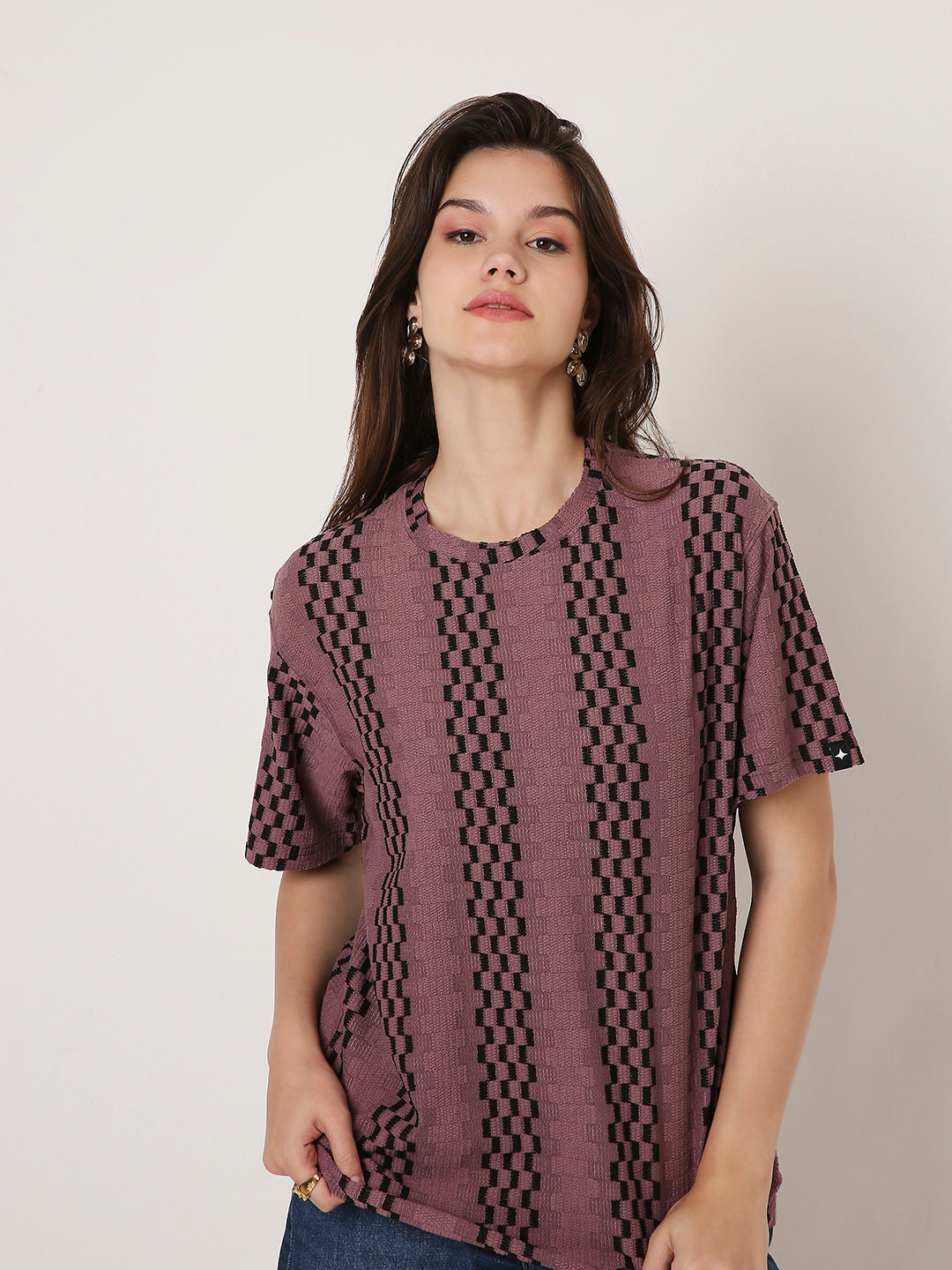 ONION PINK PATTERNED CREW NECK BOYFRIEND T-SHIRT