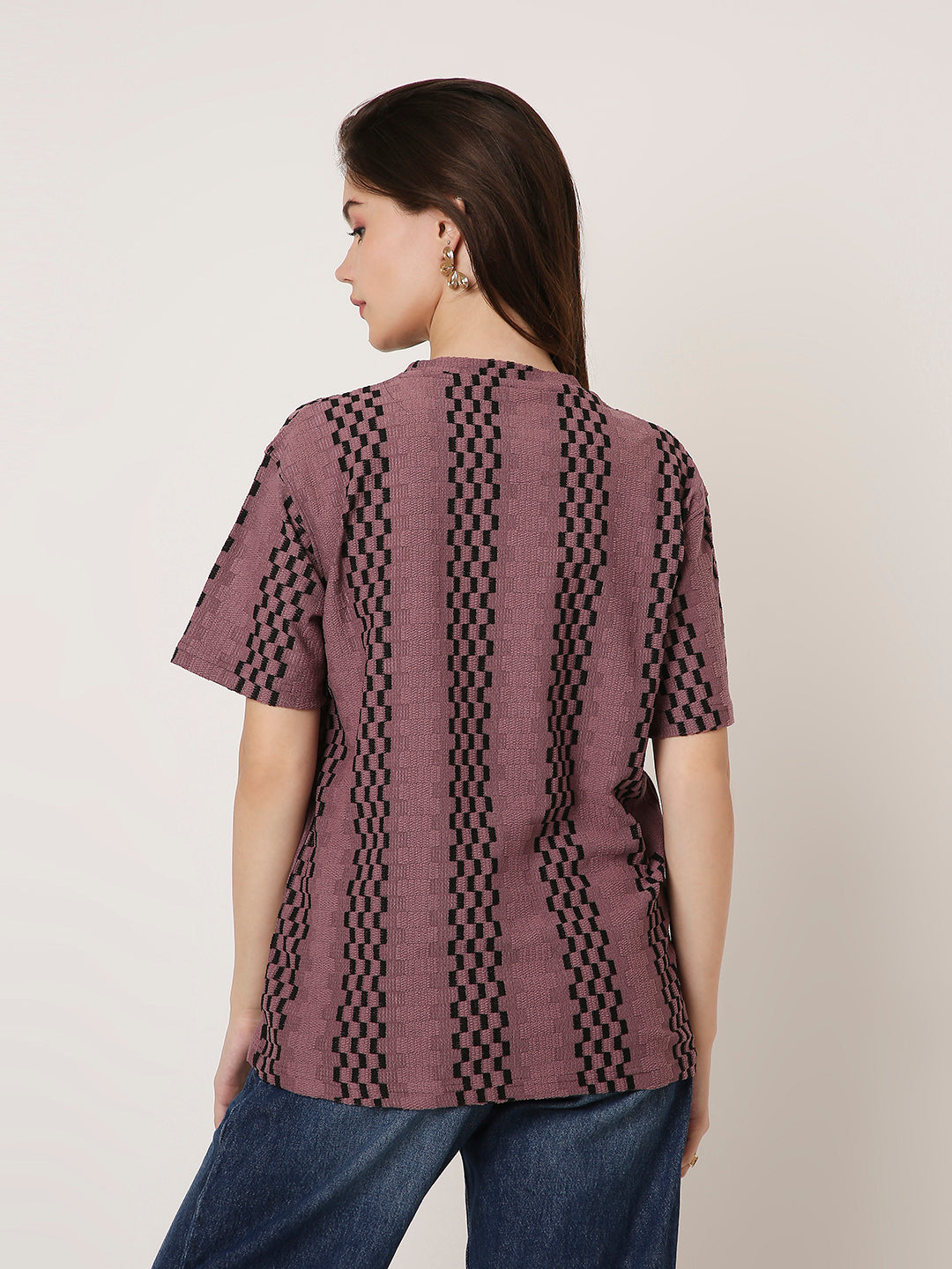 ONION PINK PATTERNED CREW NECK BOYFRIEND T-SHIRT