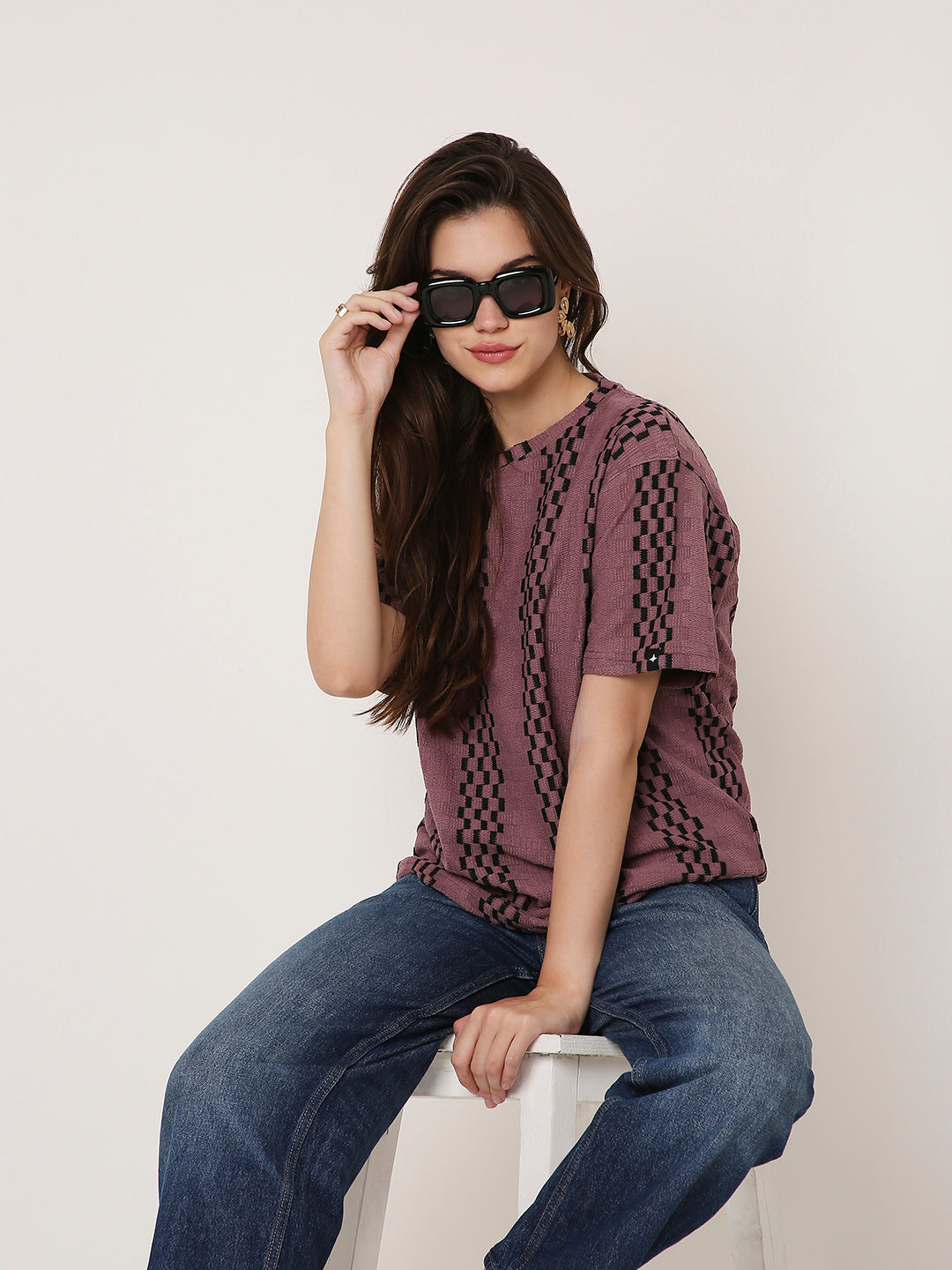 ONION PINK PATTERNED CREW NECK BOYFRIEND T-SHIRT