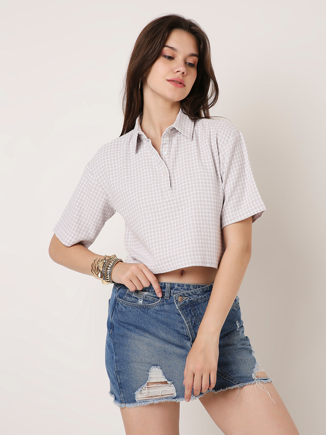 LAVENDER TEXTURED CROPPED POLO