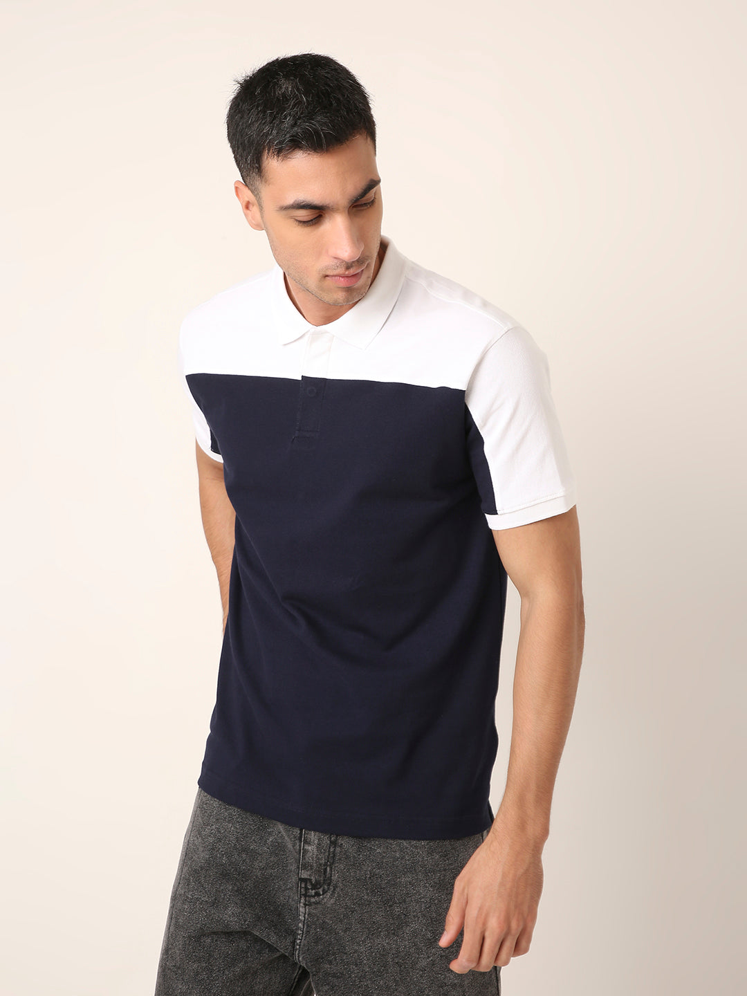 Navy-white Colorblock Polo T-Shirt