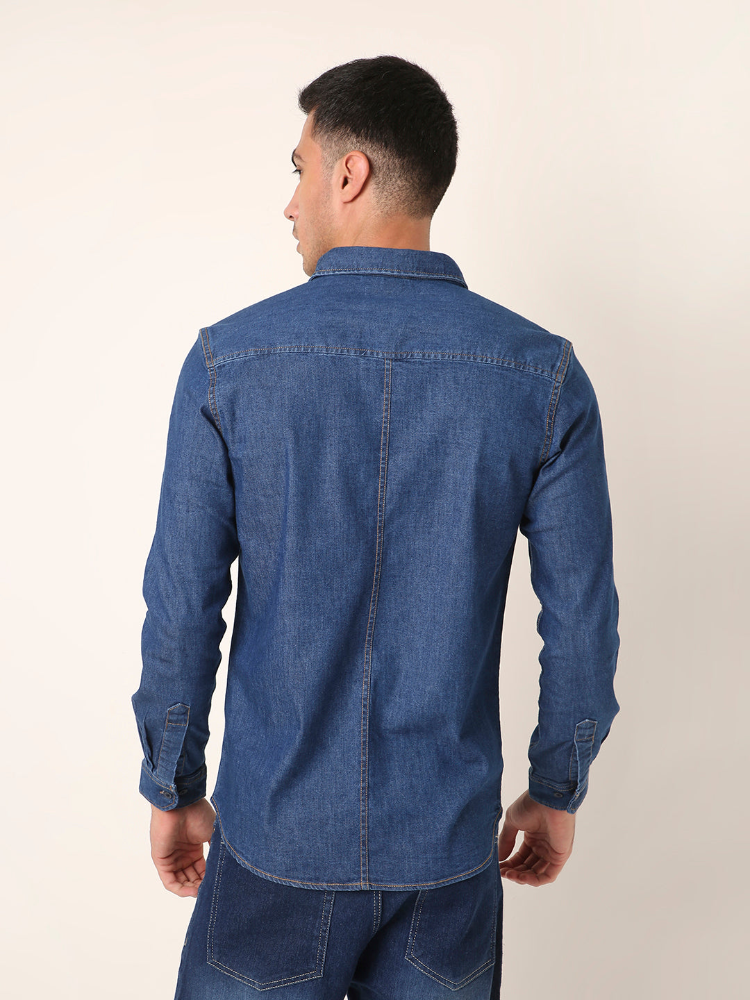 MID Blue Denim Casual Shirt with Dual Chest Pockets