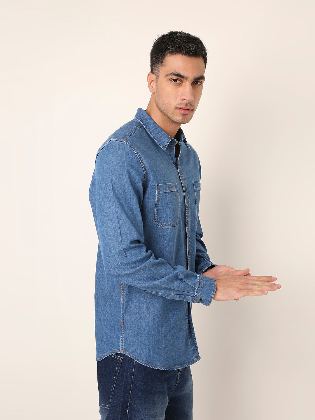 LIGHT Blue Denim Casual Shirt with Dual Chest Pockets