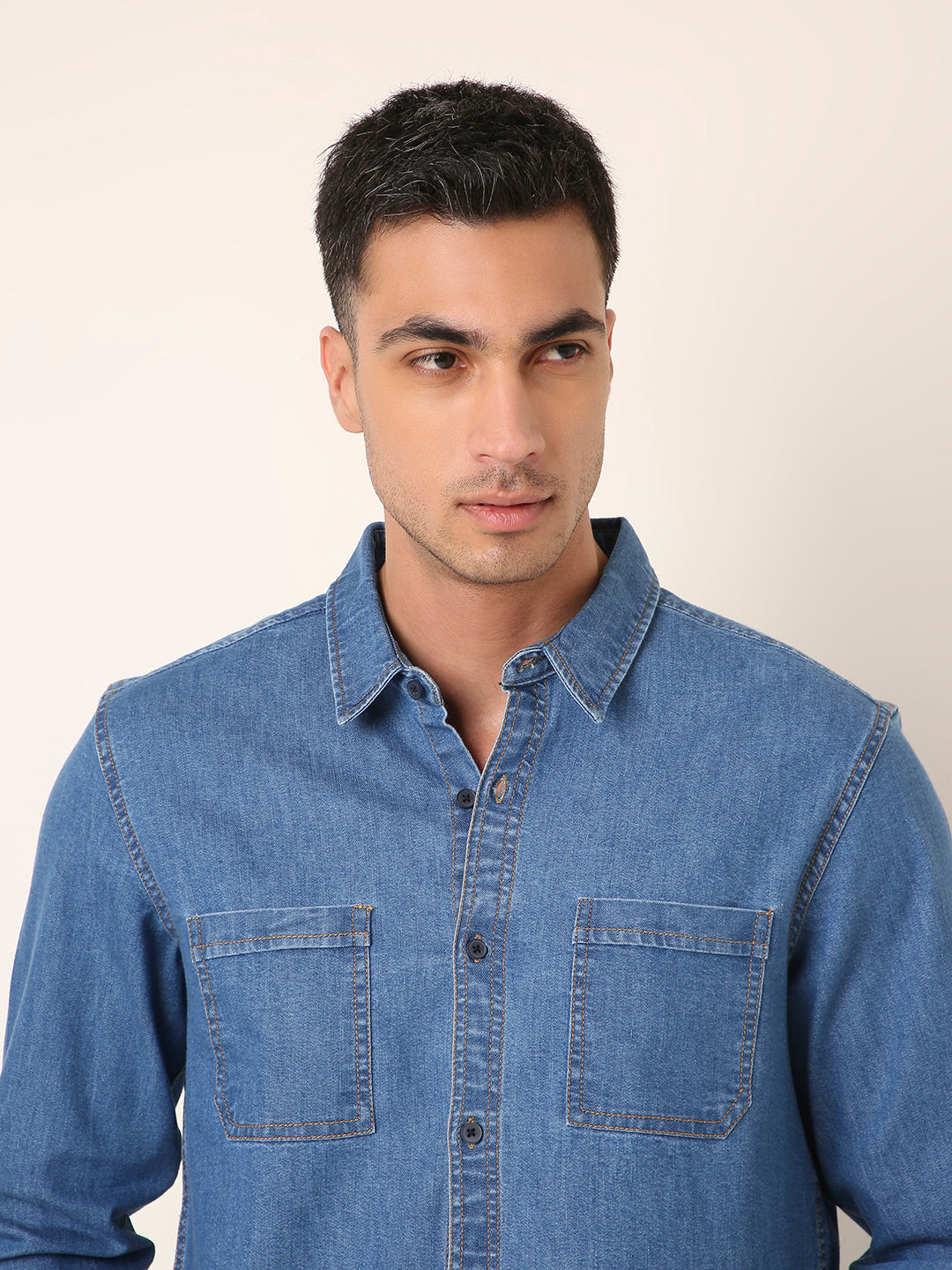 LIGHT Blue Denim Casual Shirt with Dual Chest Pockets
