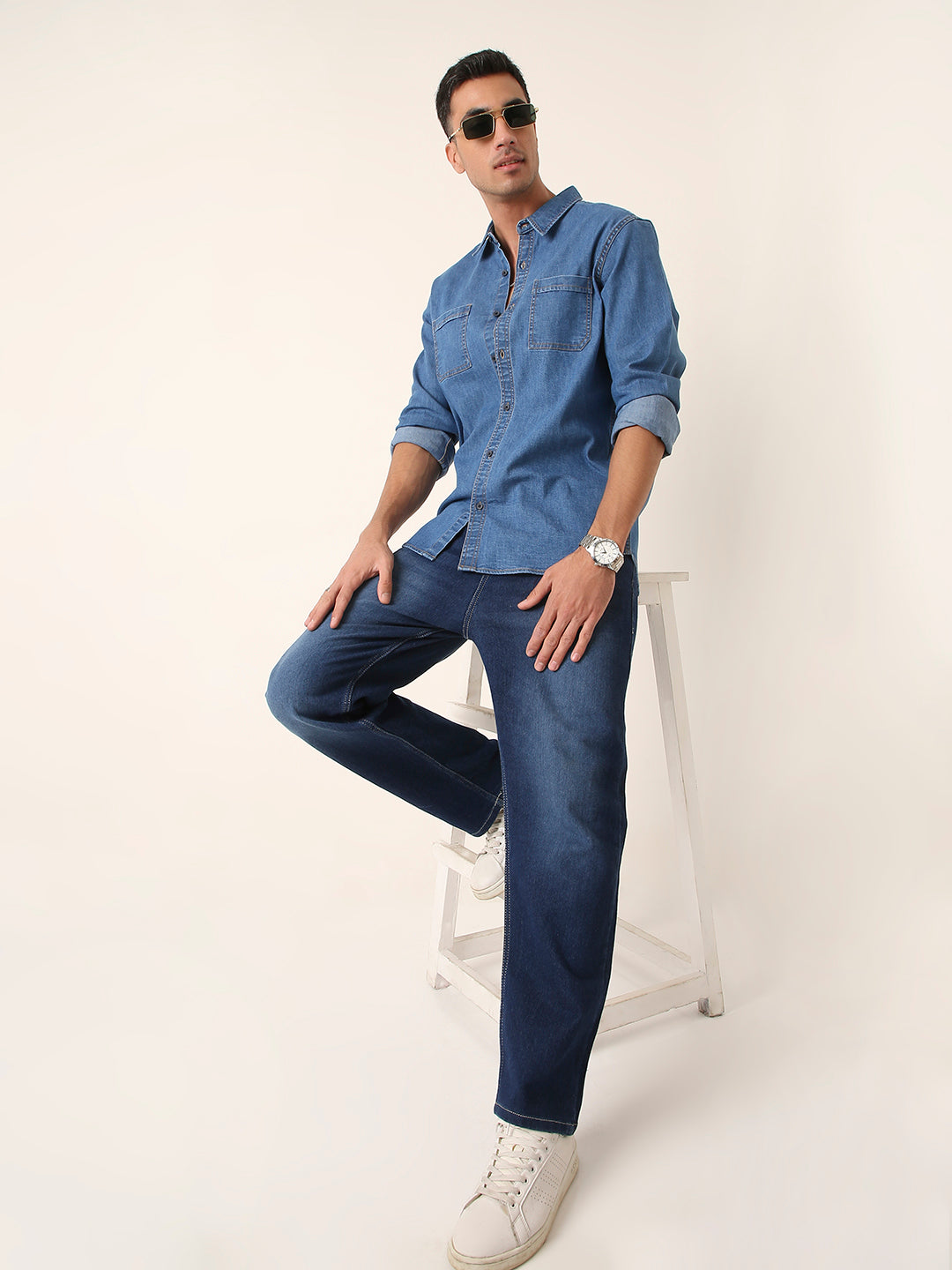 LIGHT Blue Denim Casual Shirt with Dual Chest Pockets