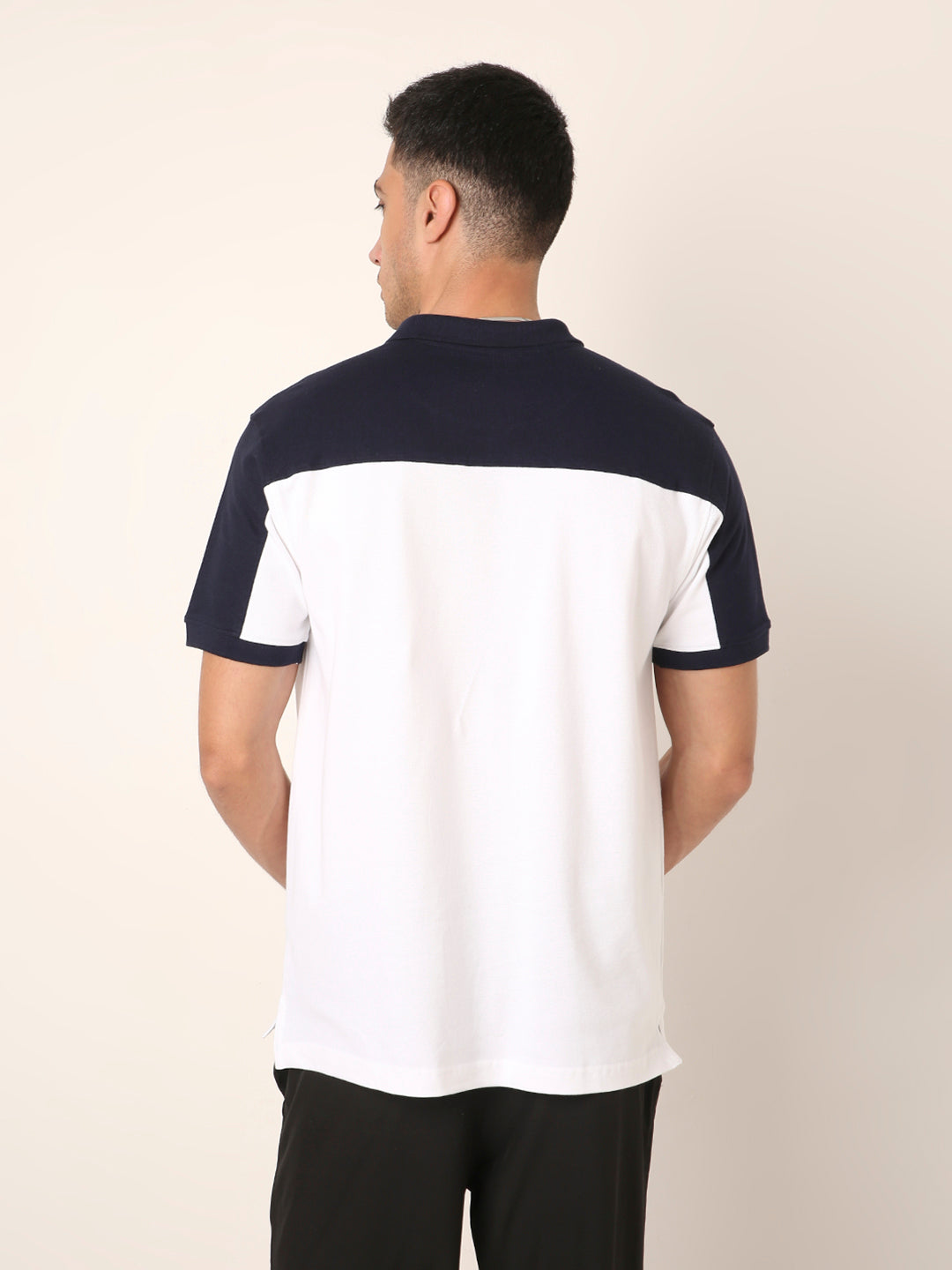 White-Navy Colorblock Polo T-Shirt