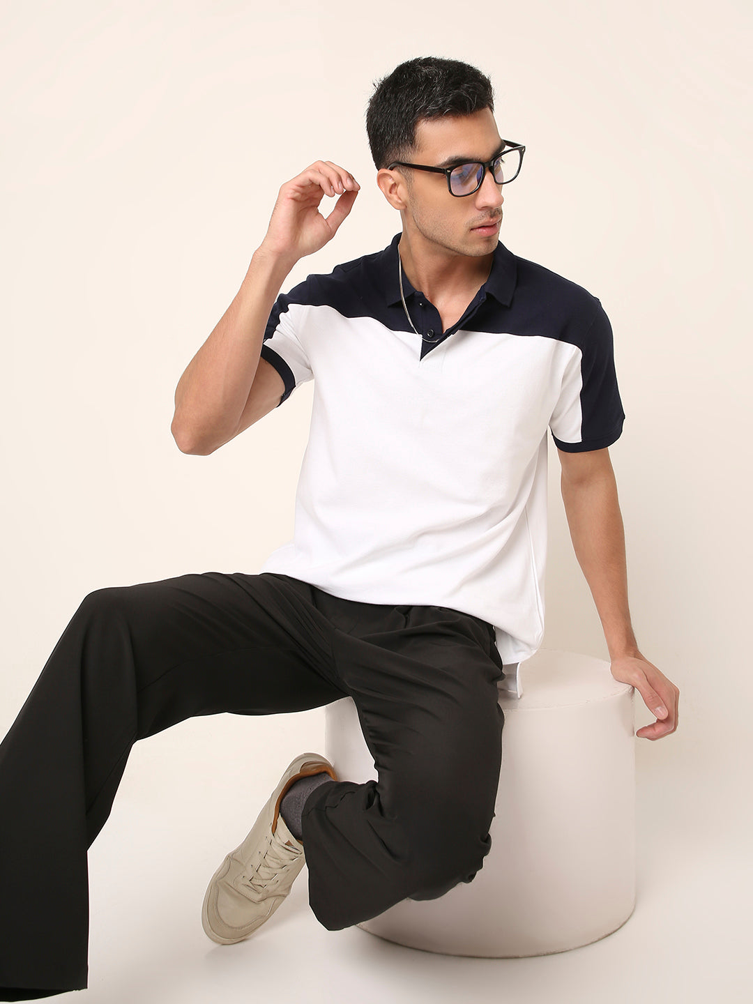 White-Navy Colorblock Polo T-Shirt