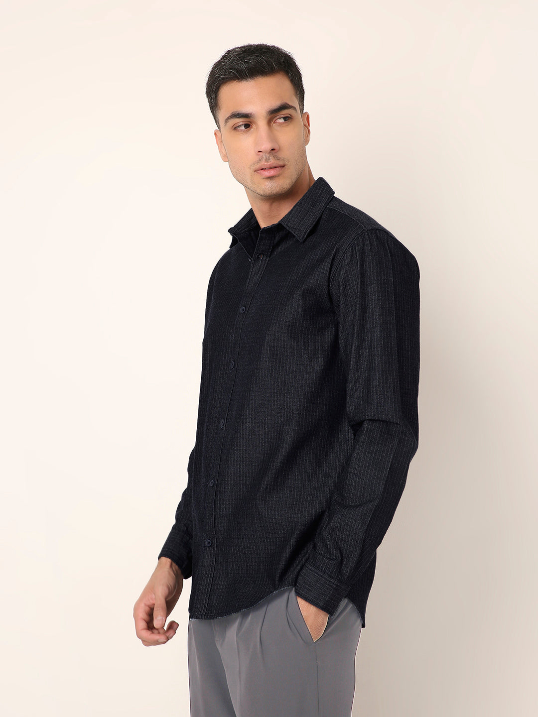 Casual Denim DARK Blue Button-Down Shirt