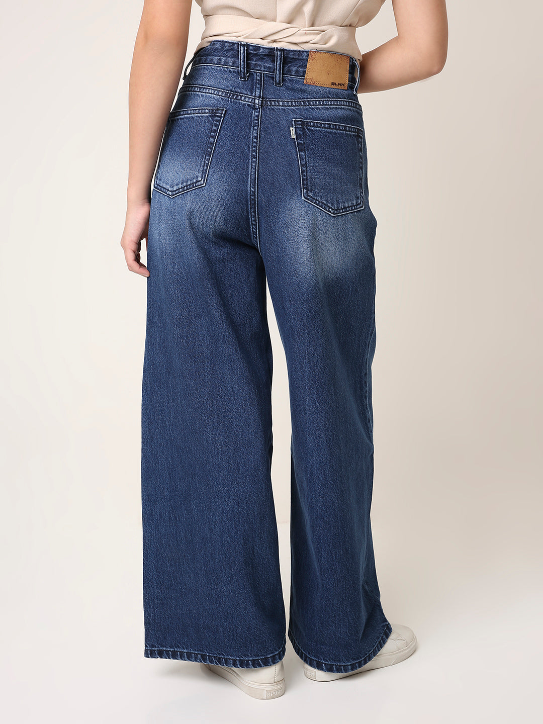 Dark Blue High-Waist Wide Leg Denim Jeans