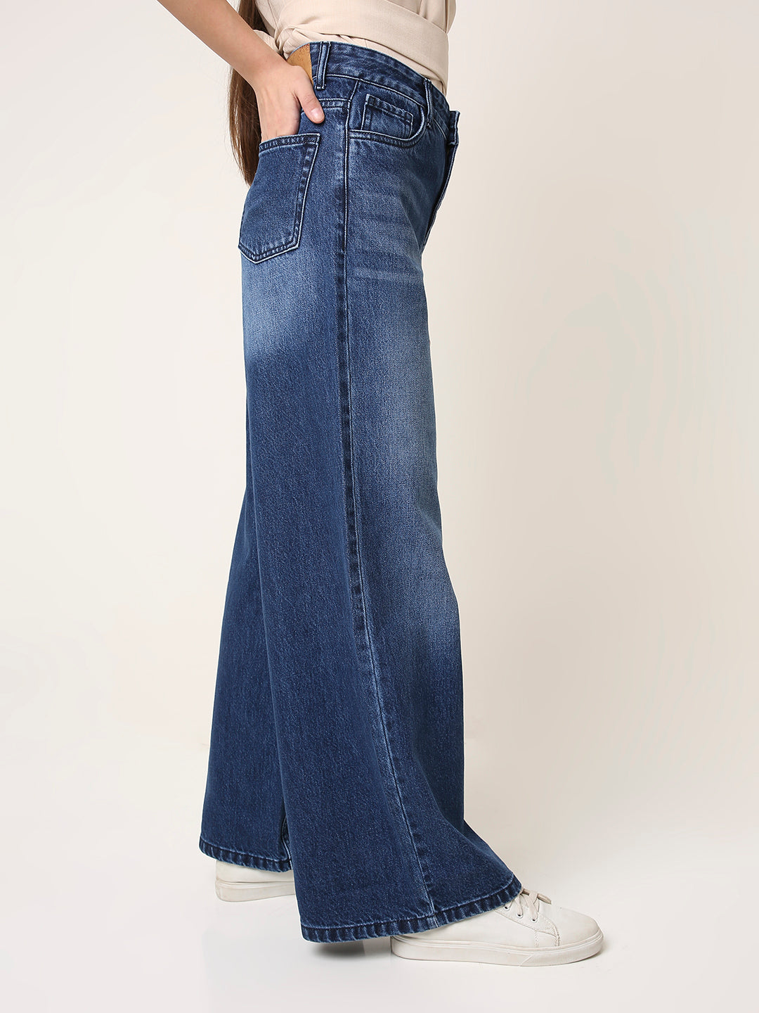Dark Blue High-Waist Wide Leg Denim Jeans