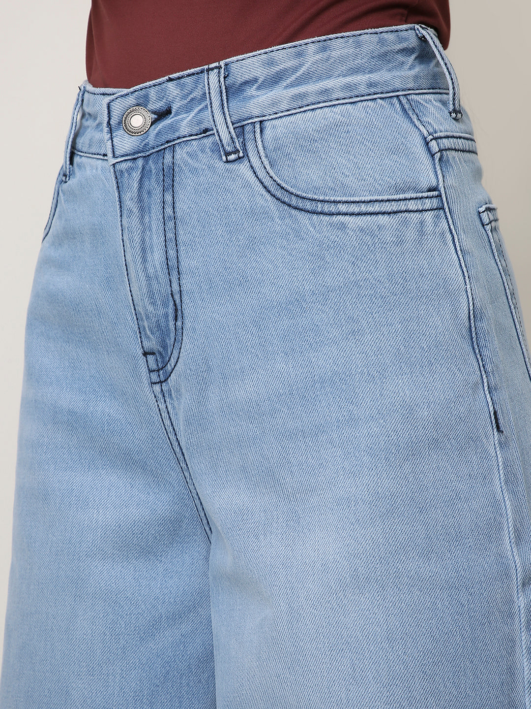 Light Blue High-Waist Wide Leg Denim Jeans