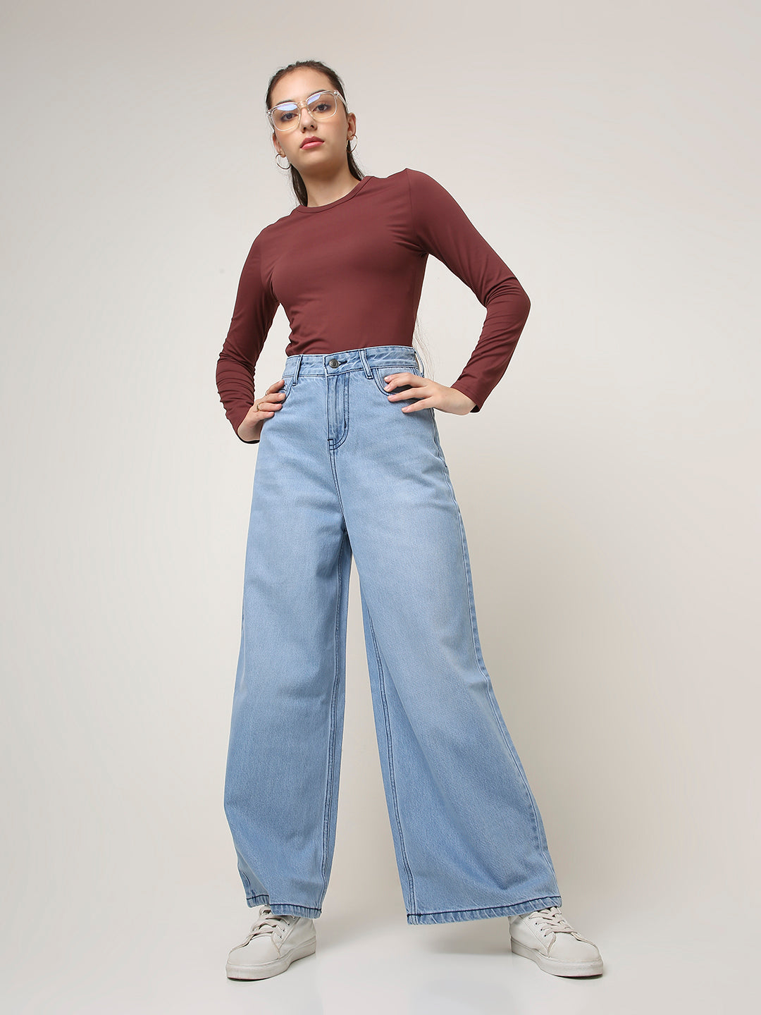 Light Blue High-Waist Wide Leg Denim Jeans