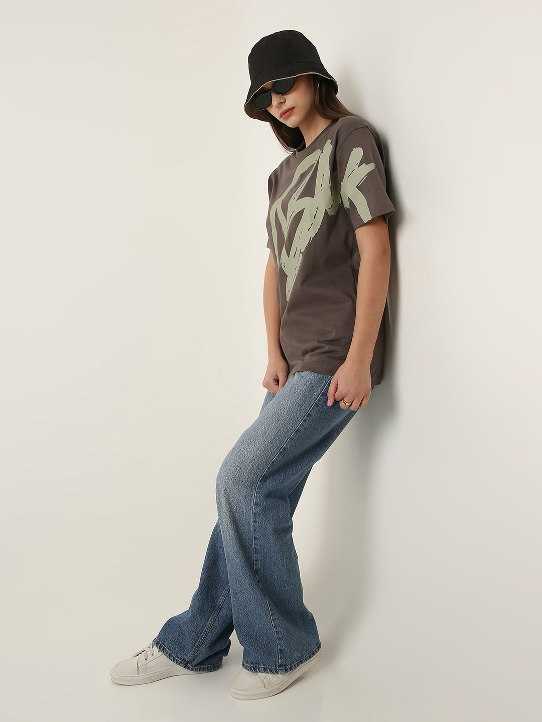 RELAXED FIT:GREY PRINTED TSHIRT