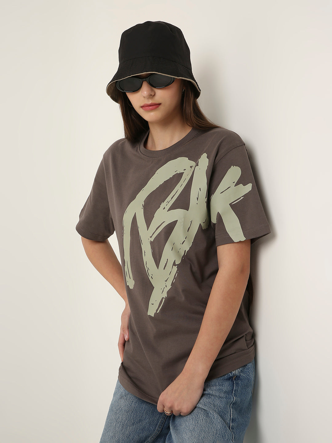 RELAXED FIT:GREY PRINTED TSHIRT