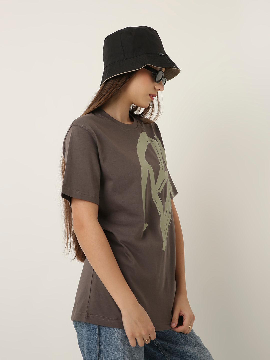RELAXED FIT:GREY PRINTED TSHIRT