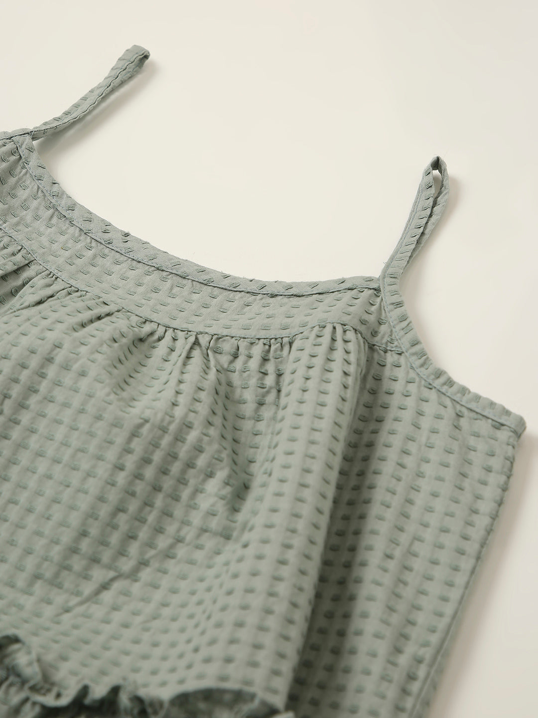 GREEN TEXTURED SPAGHETTI STRAP LAYERED TOP