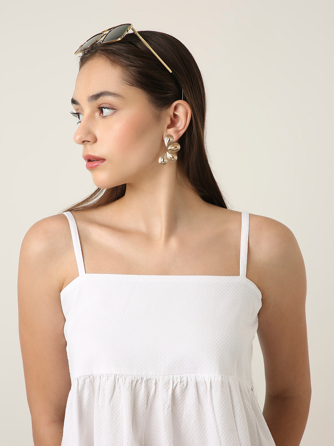 WHITE PLEATED CAMI COTTON TOP