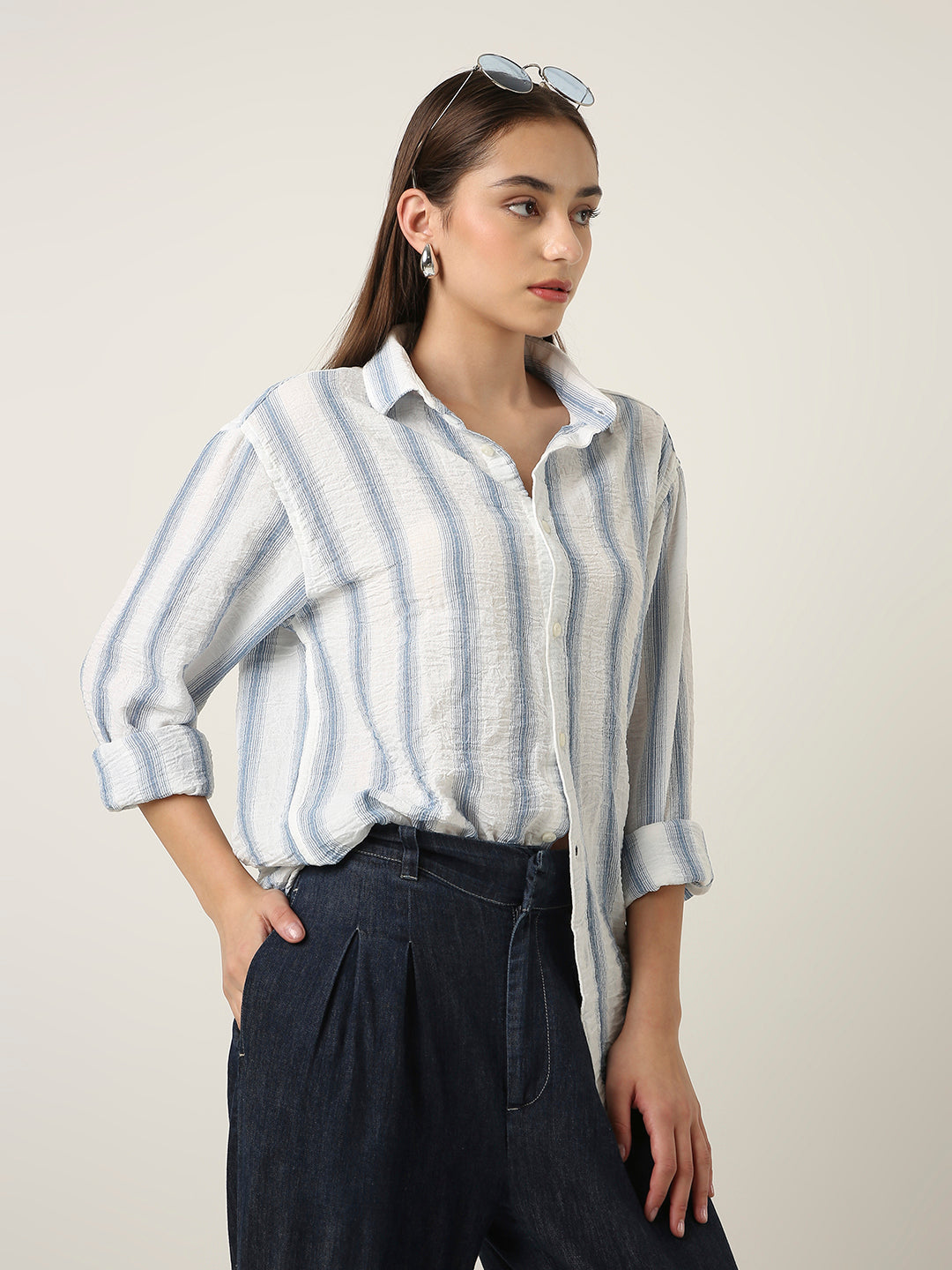 Blue Striped Linen Blend Shirt