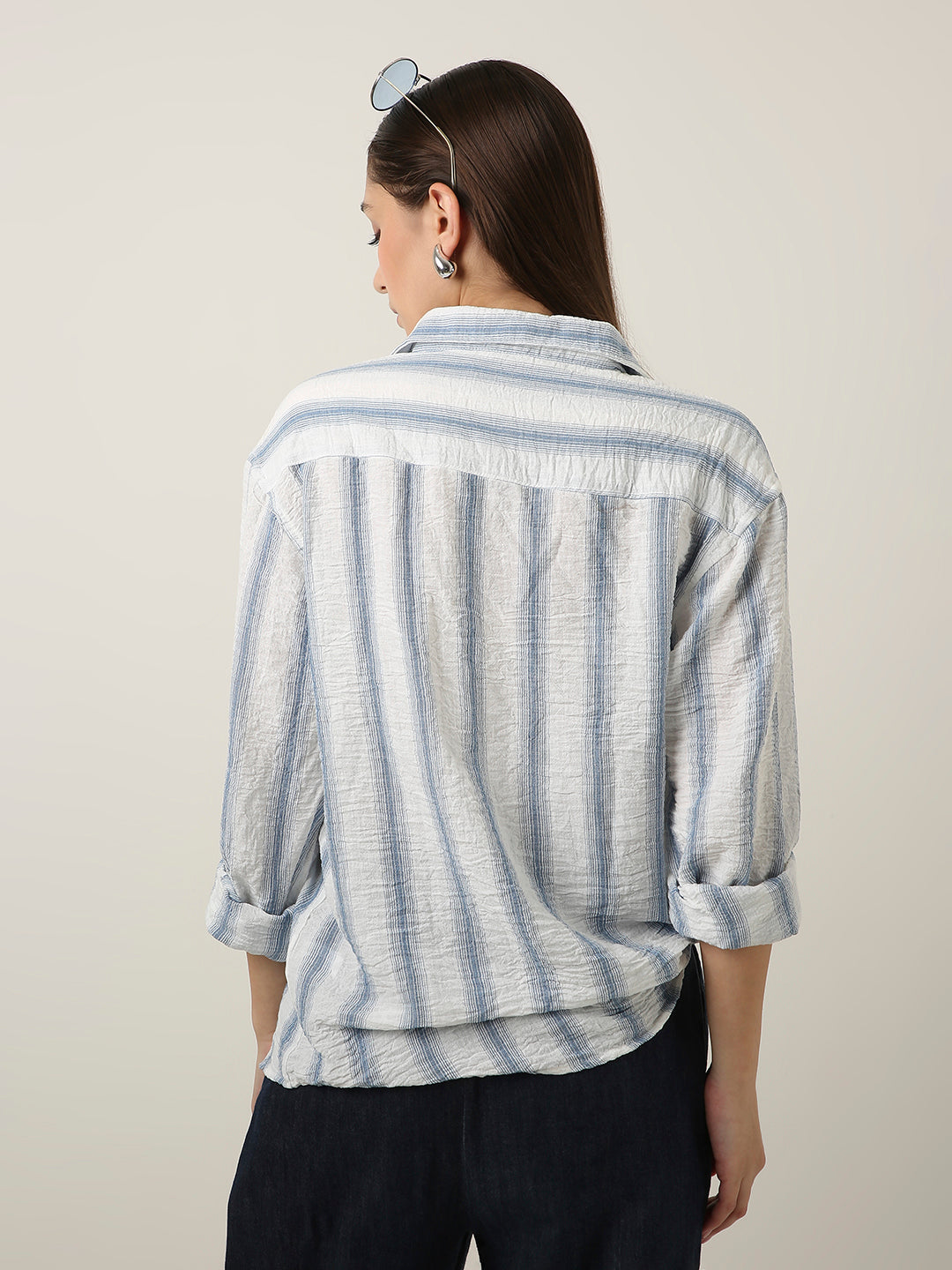 Blue Striped Linen Blend Shirt