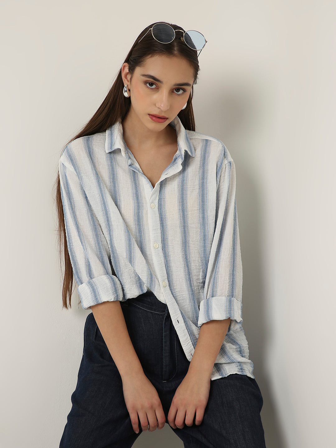 Blue Striped Linen Blend Shirt