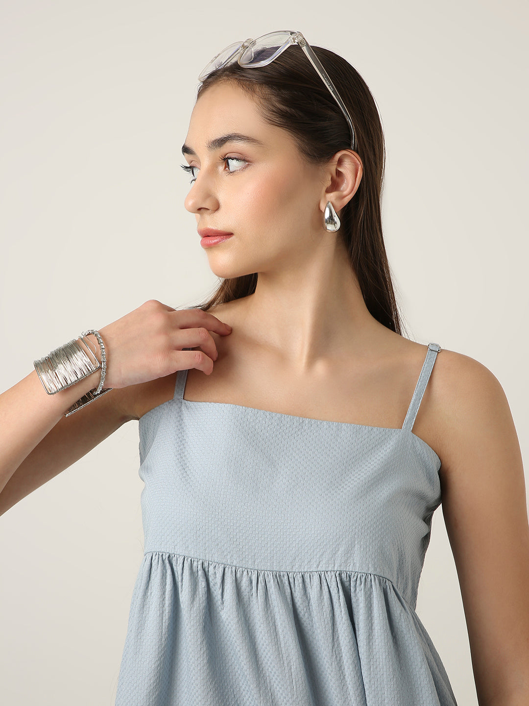 BLUE PLEATED CAMI COTTON TOP