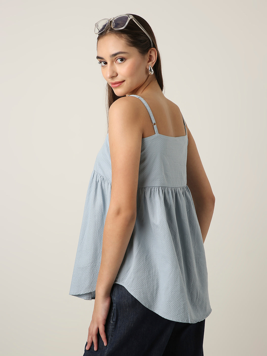 BLUE PLEATED CAMI COTTON TOP