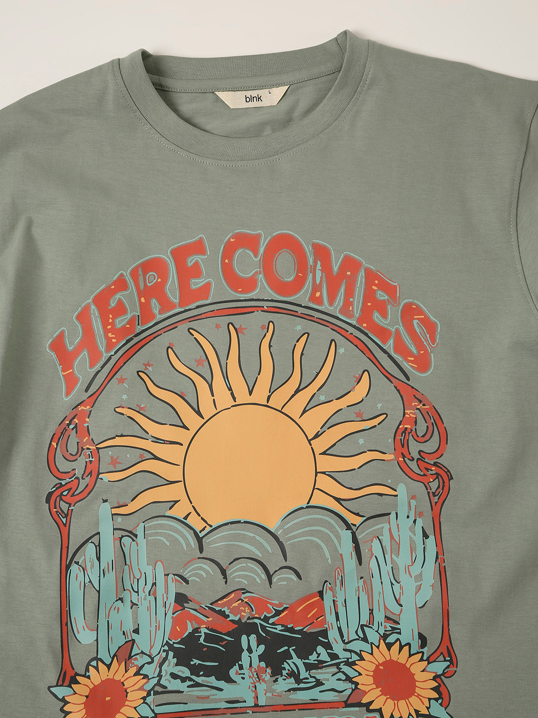 RELAXED FIT:SAGE GREEN PRINTED TSHIRT
