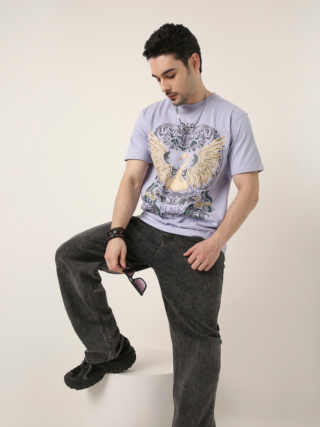 RELAXED FIT:LAVENDER PRINTED TSHIRT