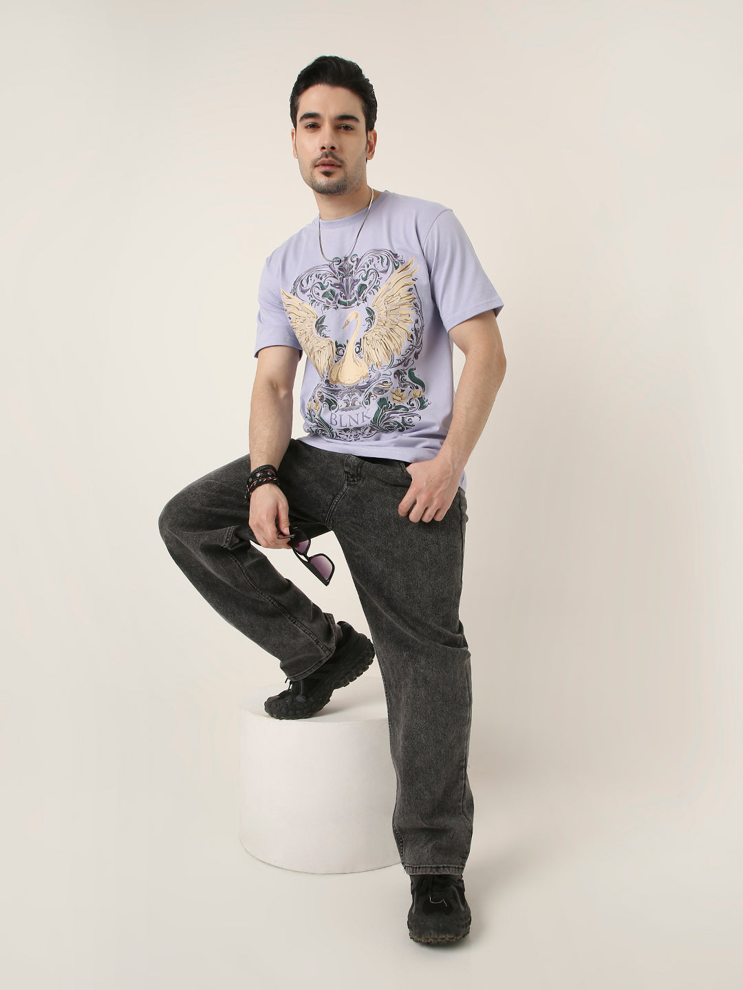 RELAXED FIT:LAVENDER PRINTED TSHIRT