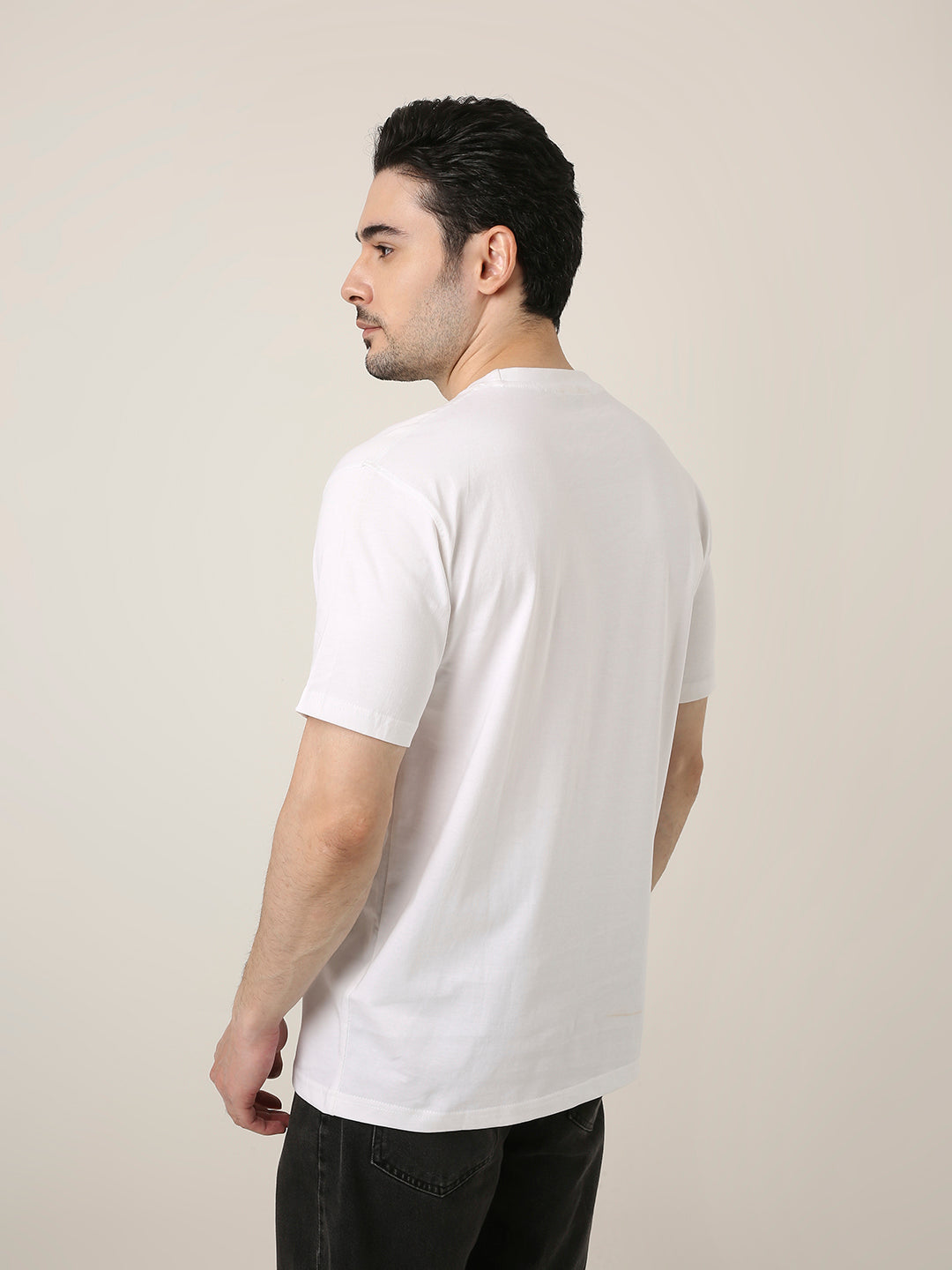 RELAXED FIT:WHITE PRINTED TSHIRT