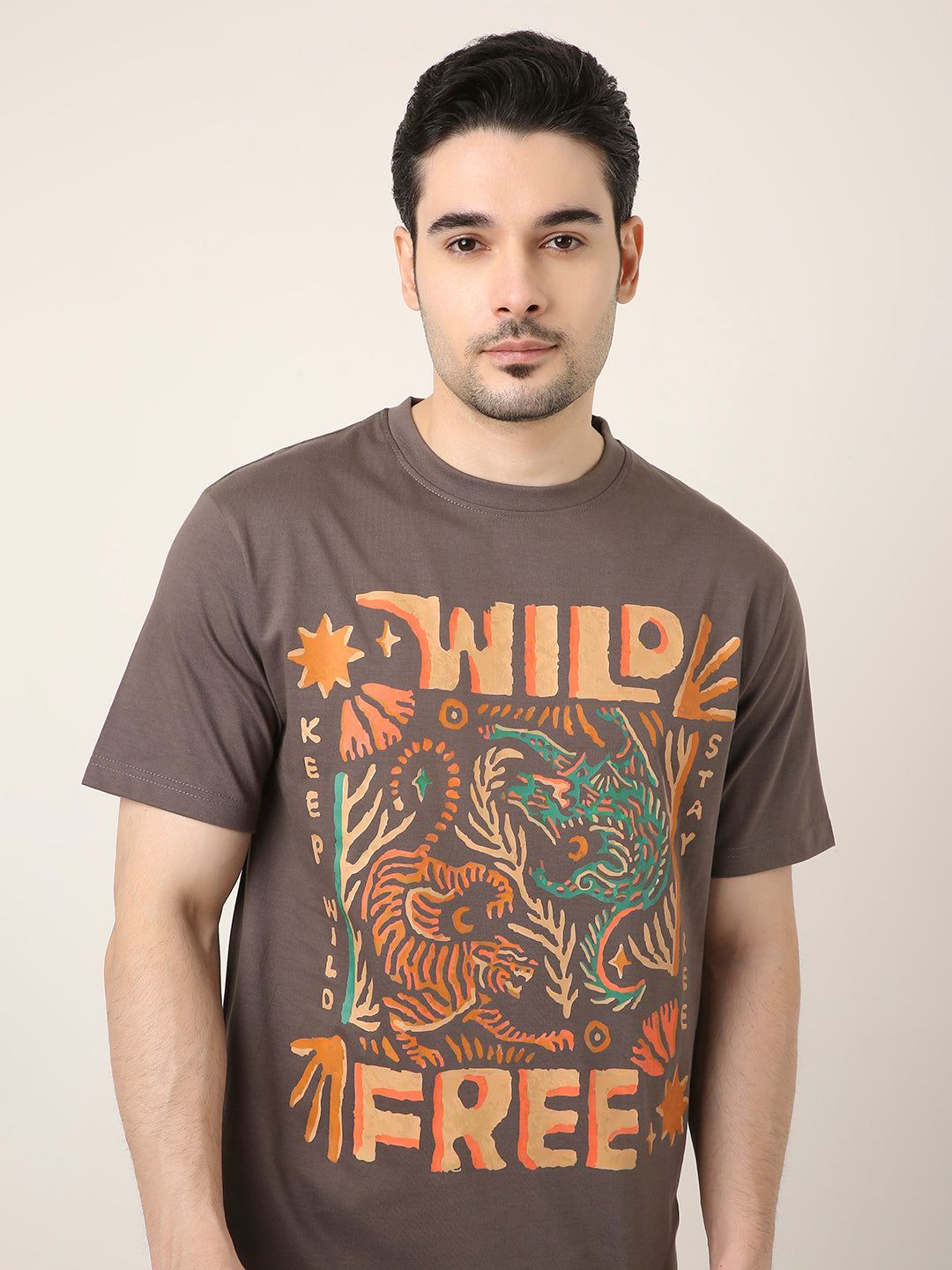RELAXED FIT:GREY PRINTED TSHIRT