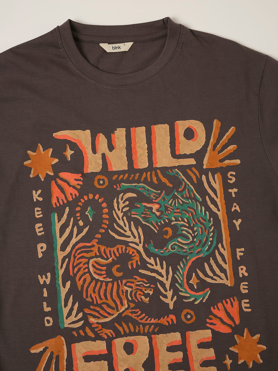 RELAXED FIT:GREY PRINTED TSHIRT