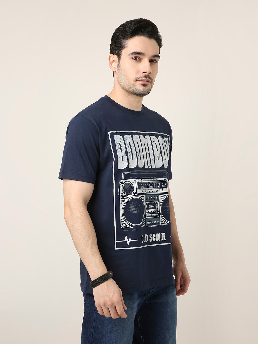 RELAXED FIT:NAVY BLUE PRINTED TSHIRT
