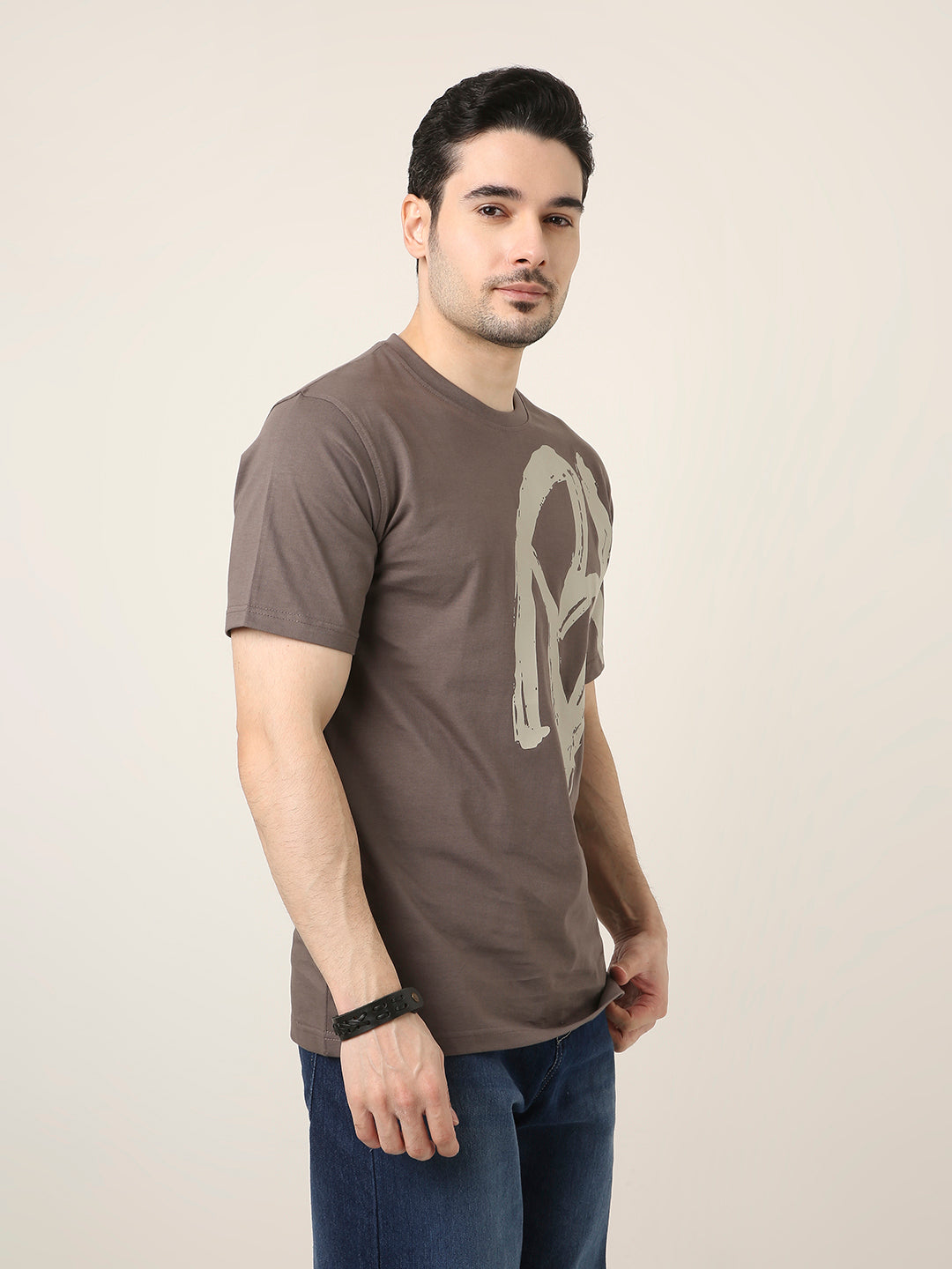 RELAXED FIT:GREY PRINTED TSHIRT