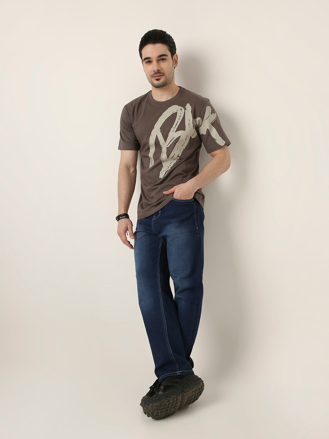 RELAXED FIT:GREY PRINTED TSHIRT