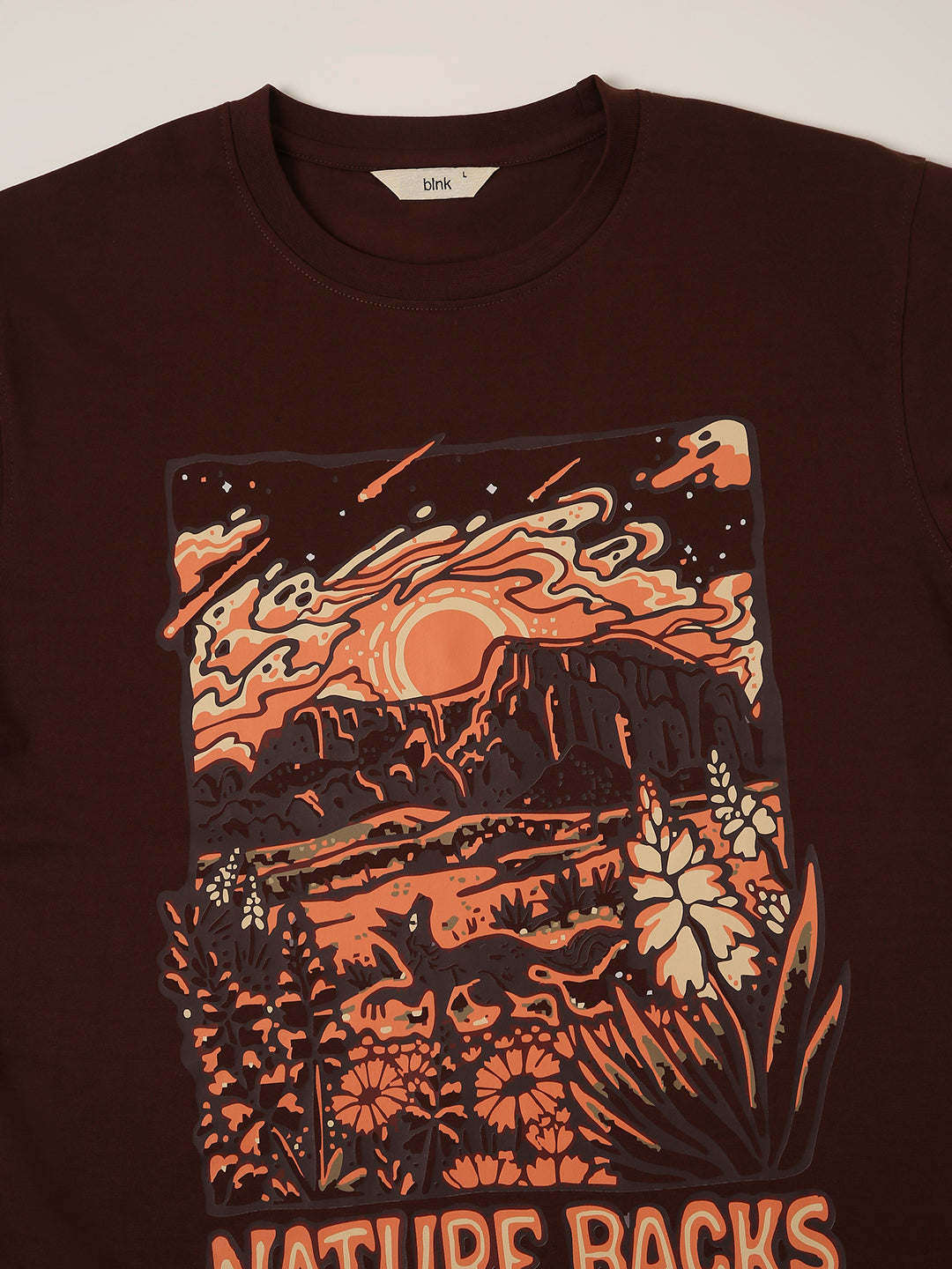 RELAXED FIT:BROWN PRINTED TSHIRT