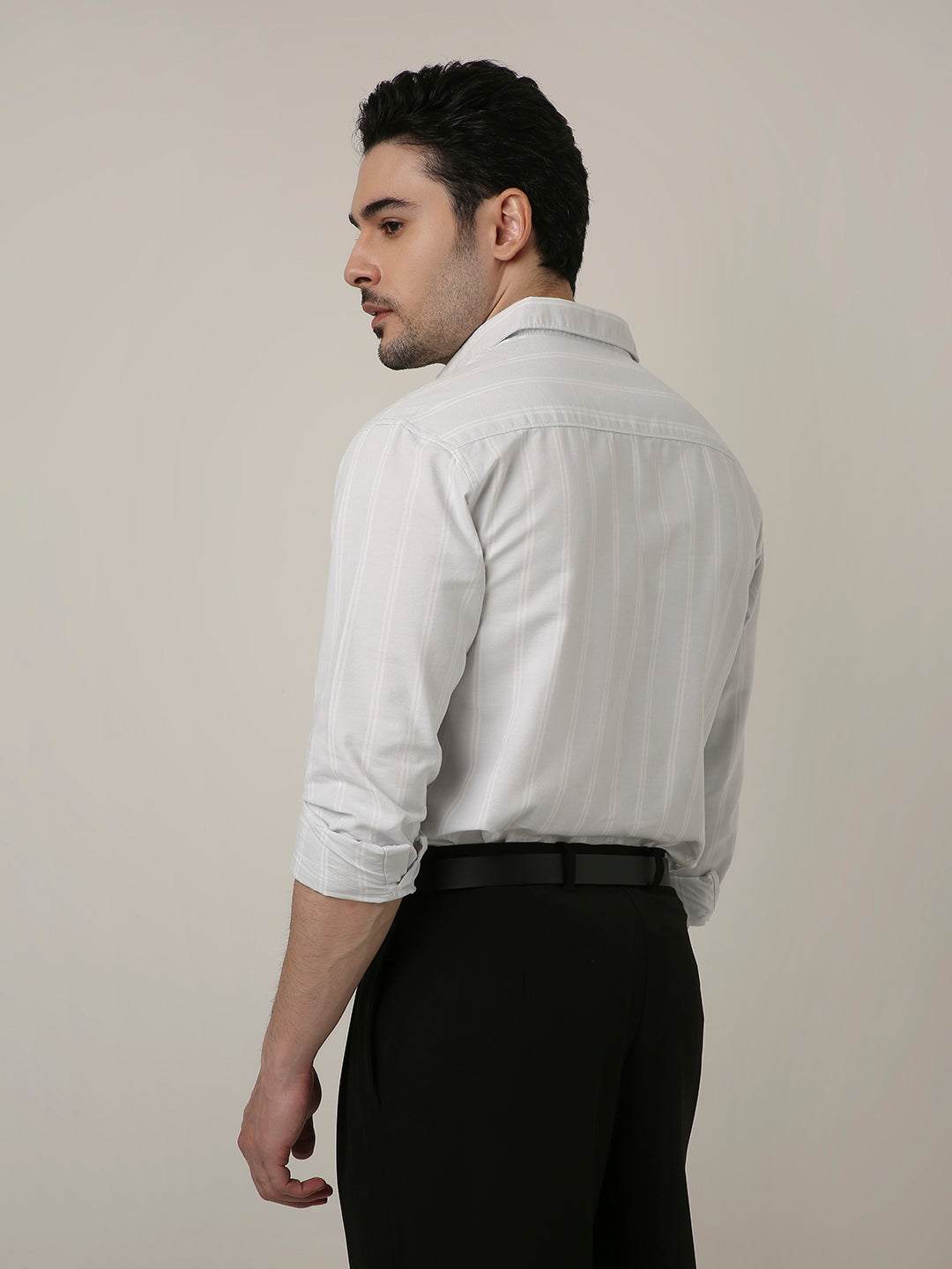 LIGHT GRAY OXFORD STRIPED SHIRT