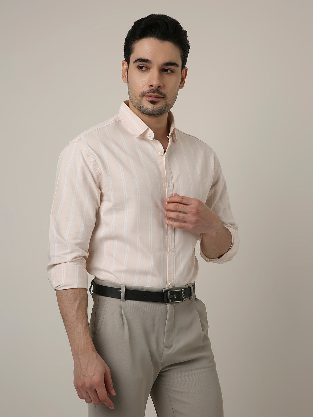 SOFT PEACH OXFORD STRIPED SHIRT