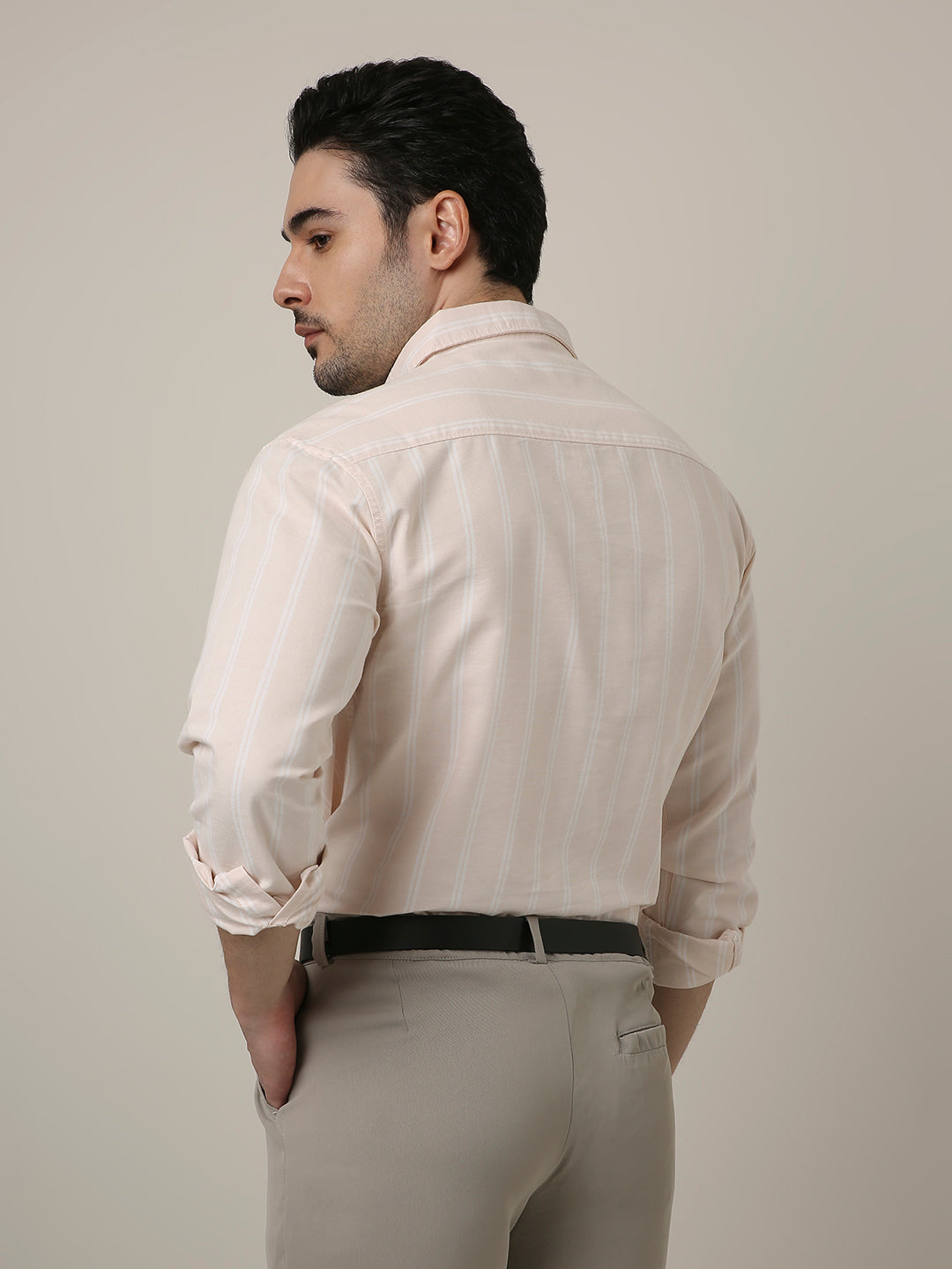 SOFT PEACH OXFORD STRIPED SHIRT
