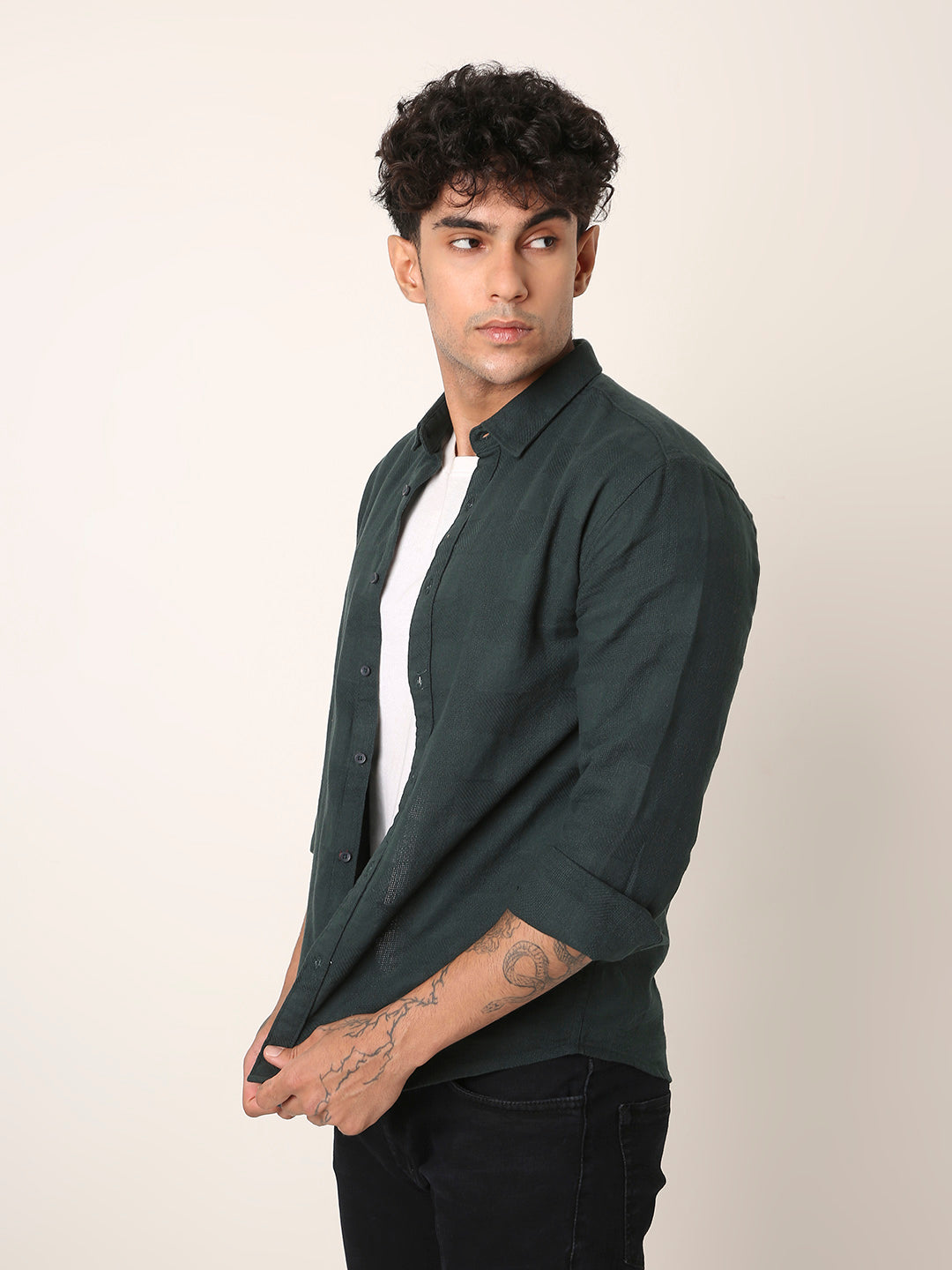 GREEN STRUCTURED COTTON LAYRE SHIRT